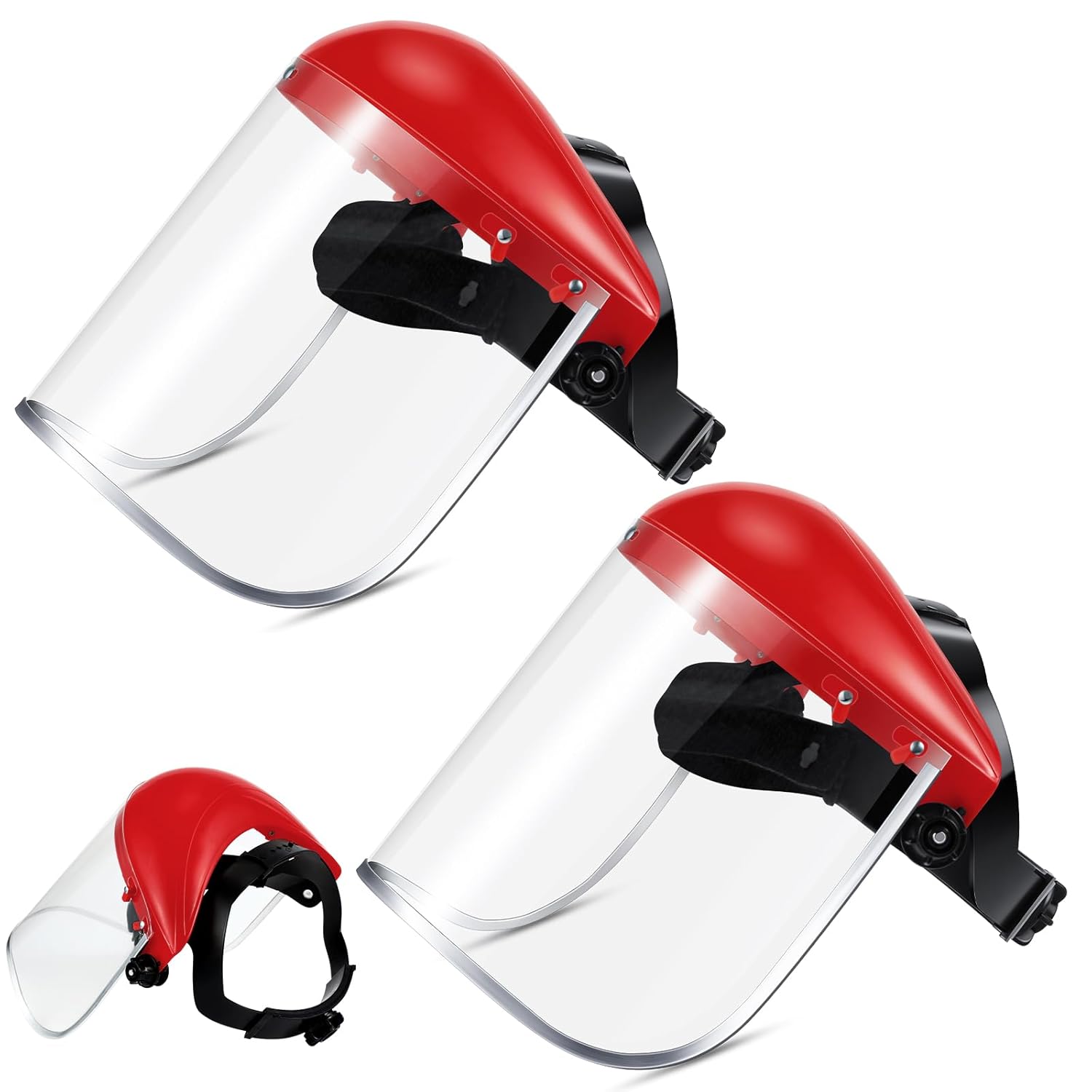 2 Pcs Safety Face Shield Mask Full Impact Clear with Crown for Grinding Cutting Weed Moving Construction (Red,Clear) Red, - Image 1
