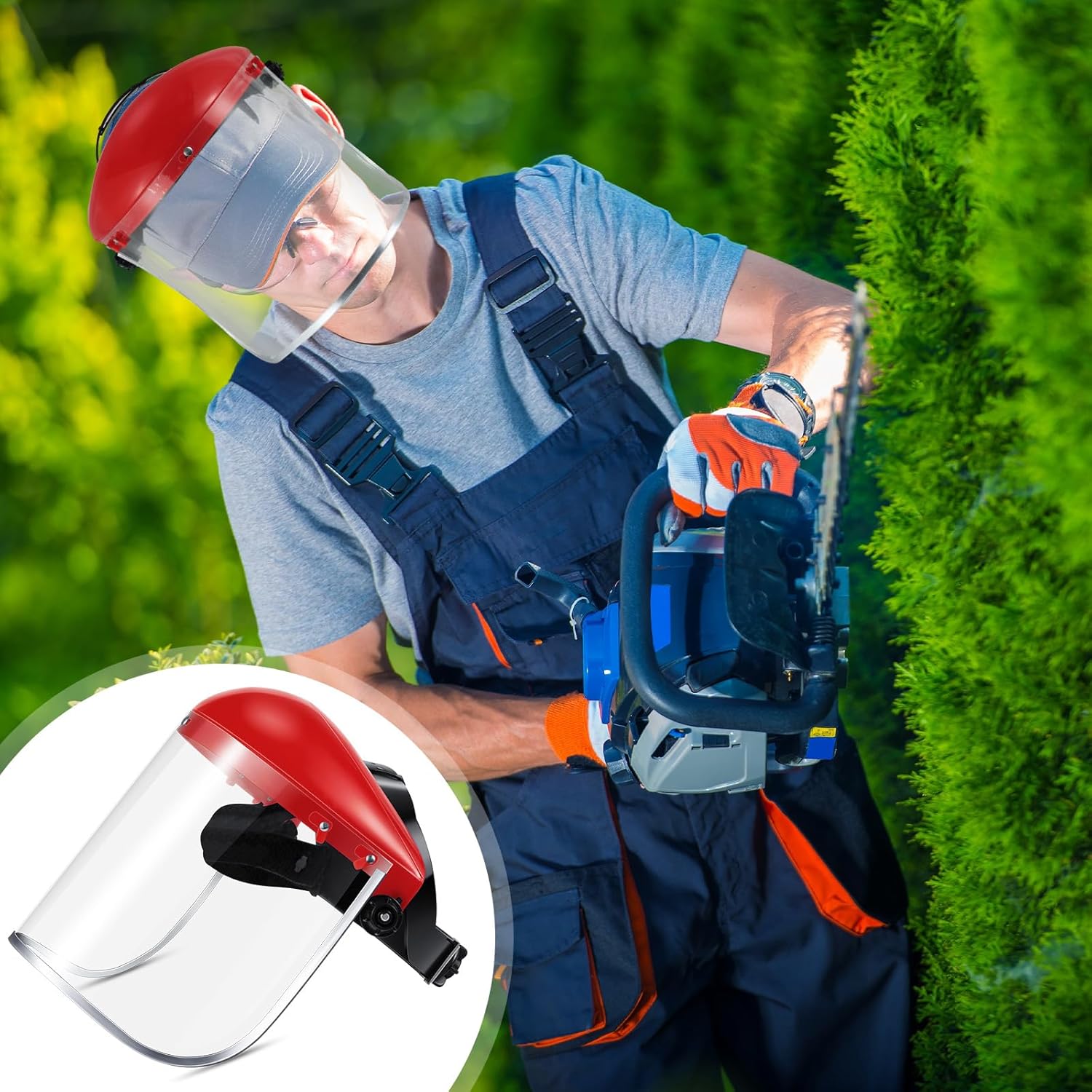 2 Pcs Safety Face Shield Mask Full Impact Clear with Crown for Grinding Cutting Weed Moving Construction (Red,Clear) Red, - Image 6