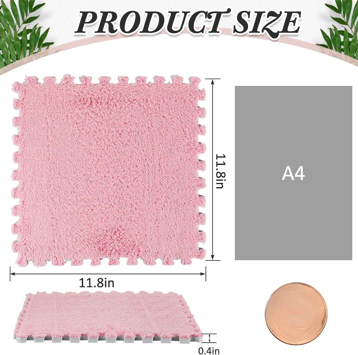 72 Pieces Plush Foam Floor Mat Square Interlocking Carpet Tiles with Border 12 x 0.4 in Fluffy Play Soft Climbing Area Rugs for Home Playroom(White, Gray, Pink) White, Pink - Image 2