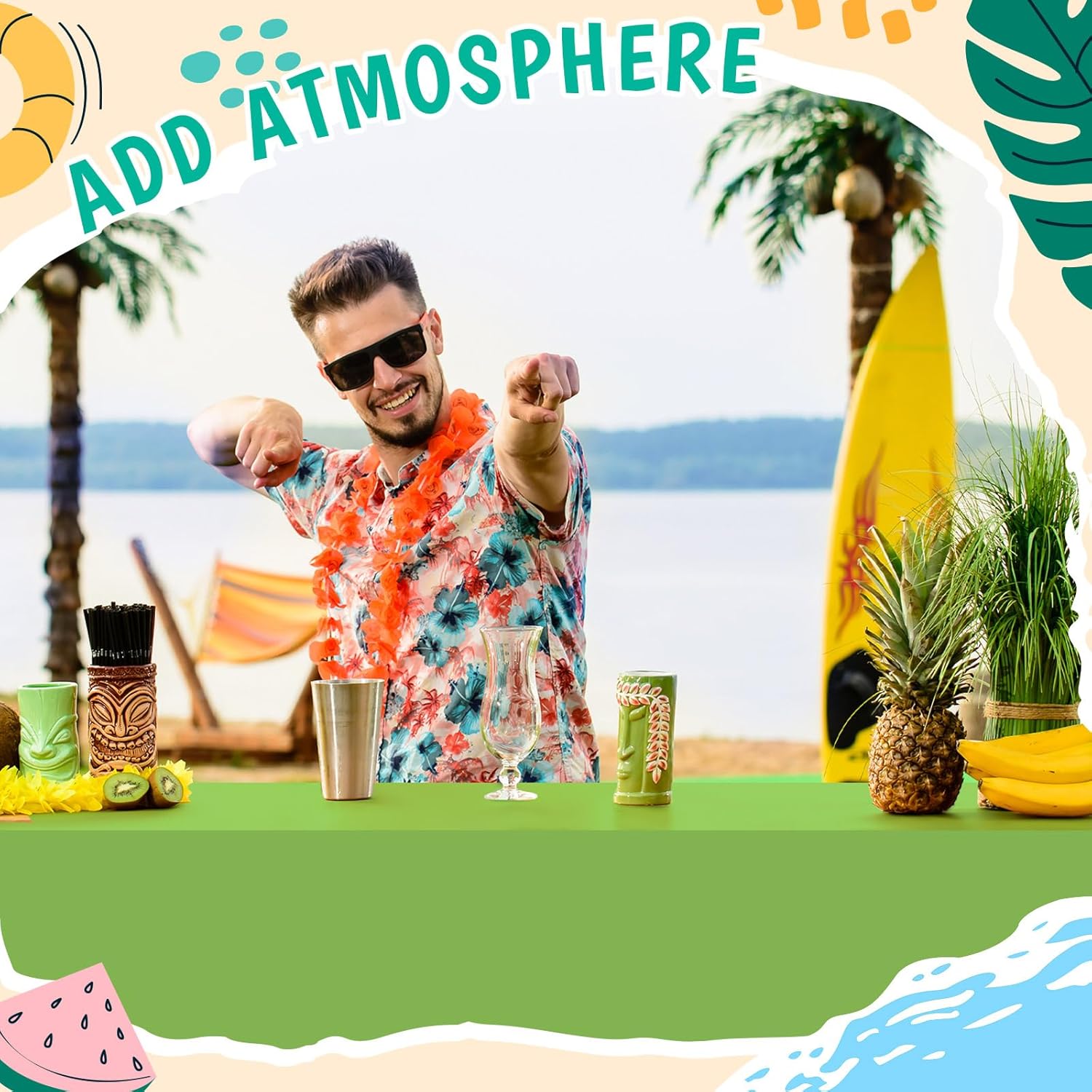 12 Pcs Hawaiian Plastic Tablecloths 54 x 108 Inch Disposable Rectangle Waterproof Table Cover for Birthday Wedding Anniversary Fine Dining Luau Summer Party Decoration Supplies Hawaii - Image 5