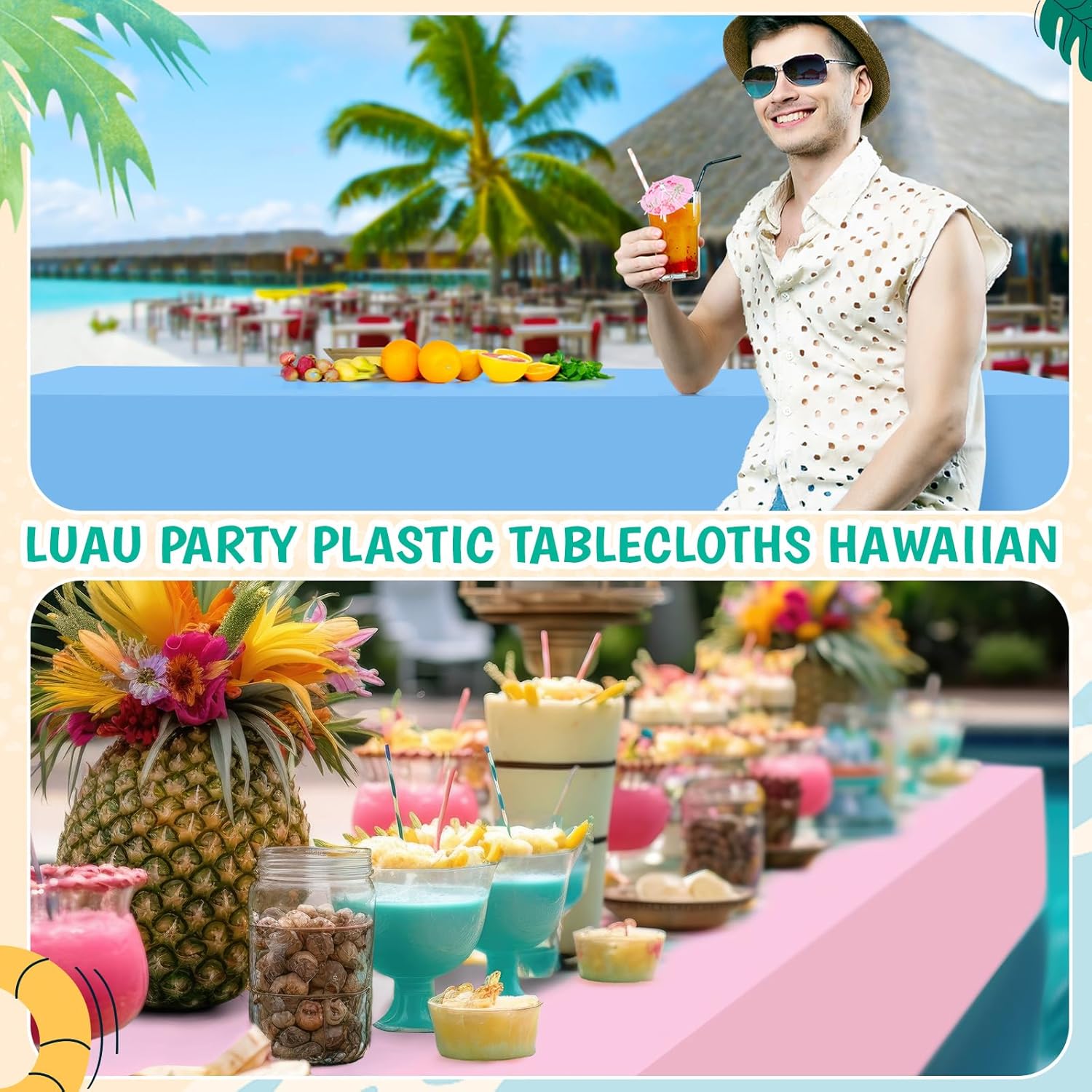 12 Pcs Hawaiian Plastic Tablecloths 54 x 108 Inch Disposable Rectangle Waterproof Table Cover for Birthday Wedding Anniversary Fine Dining Luau Summer Party Decoration Supplies Hawaii - Image 6