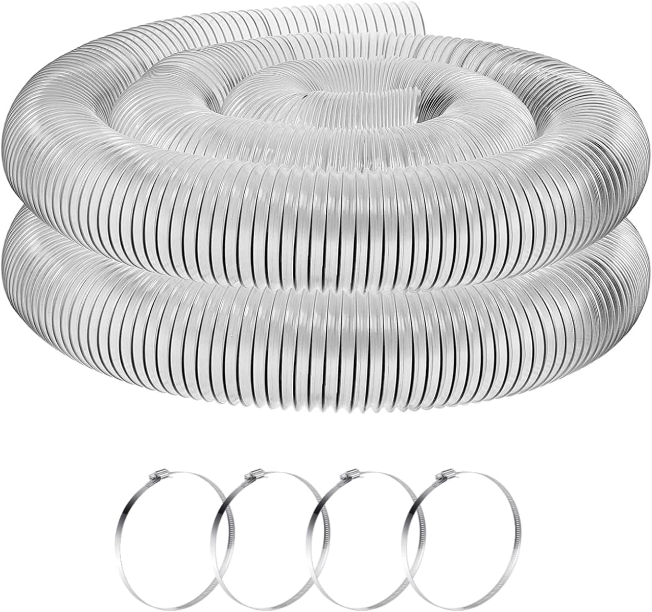 6 Inch, 10 ft Heavy PVC Dust Collection Hose, Flexible Clear Fume Hose with Stainless Steel Wire Coil and Clamp, Puncture Resistant Vacuum Fittings Collector Accessories - Image 1