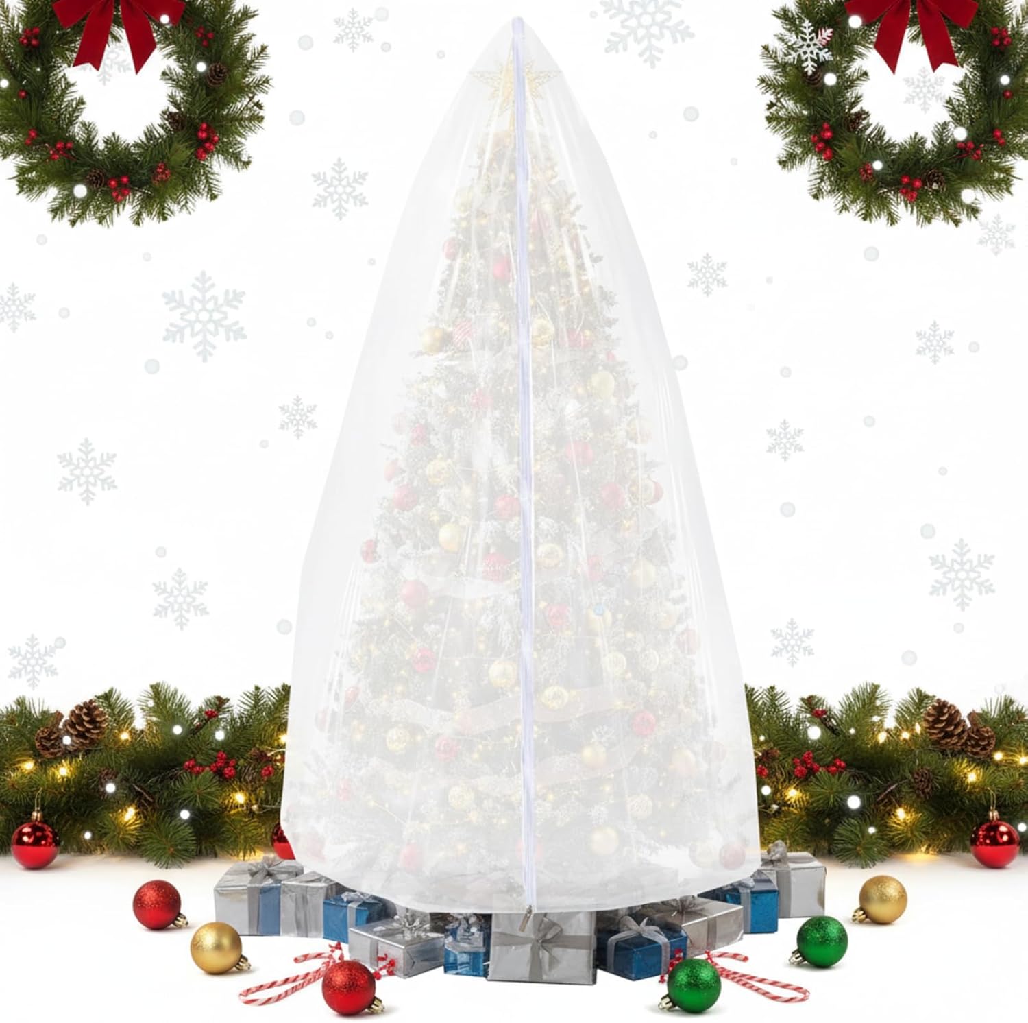 9.84 ft Upright Christmas Tree Storage Bag White Extra Large Jumbo Removal Disposal with Zipper Drawstring Waterproof Tear Proof Cover for Xmas Daily Home - Image 1