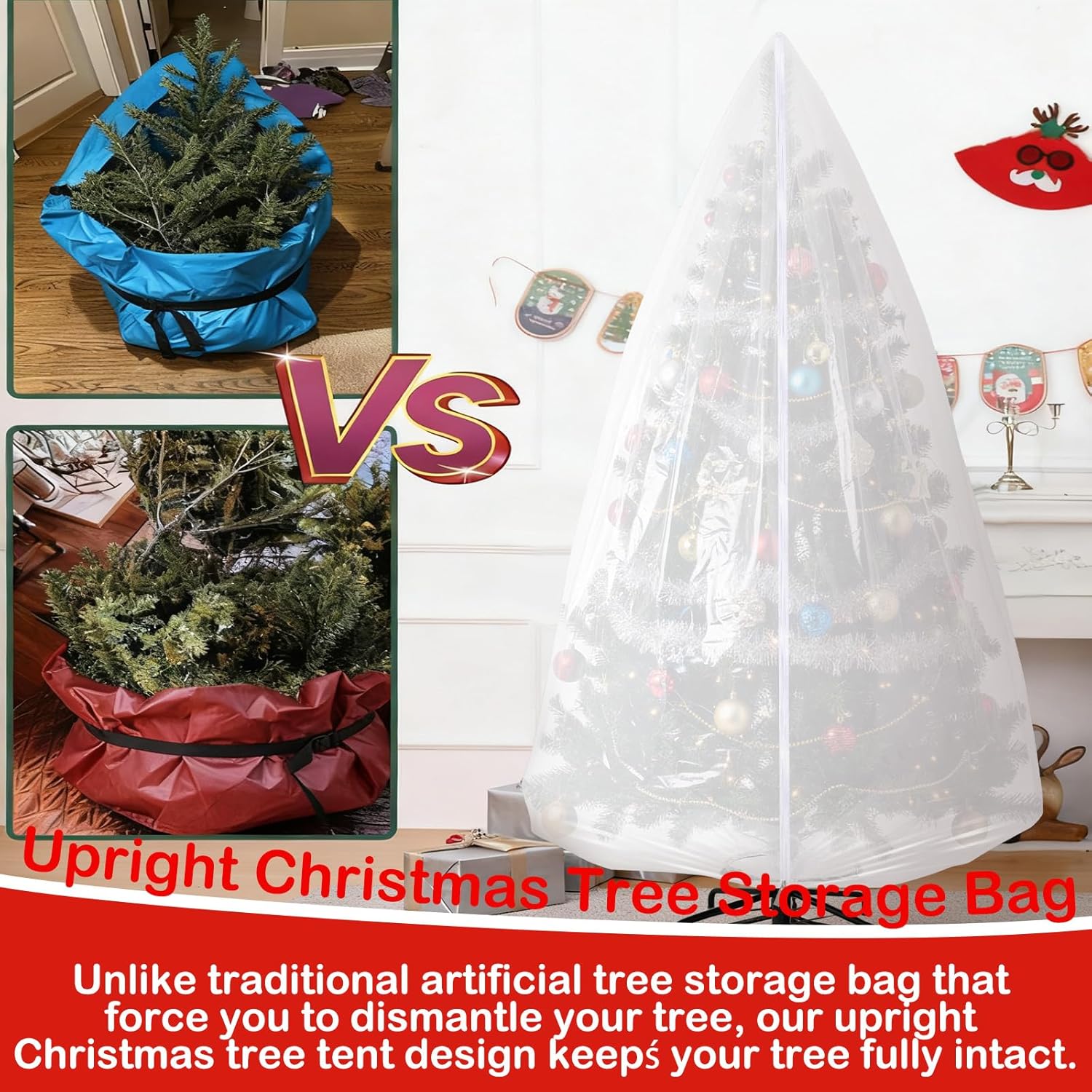 9.84 ft Upright Christmas Tree Storage Bag White Extra Large Jumbo Removal Disposal with Zipper Drawstring Waterproof Tear Proof Cover for Xmas Daily Home - Image 3