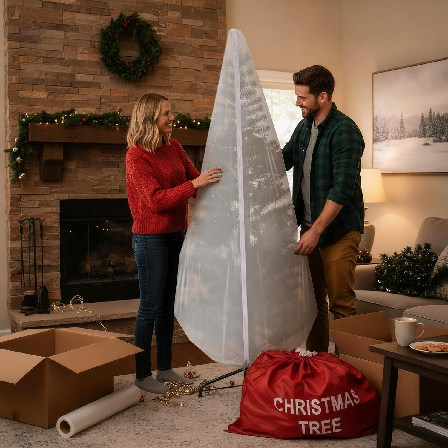 9.84 ft Upright Christmas Tree Storage Bag White Extra Large Jumbo Removal Disposal with Zipper Drawstring Waterproof Tear Proof Cover for Xmas Daily Home - Image 6