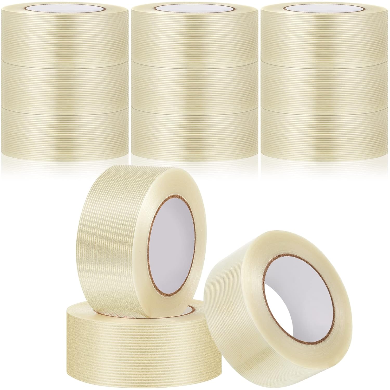 12 Rolls Filament Strapping Tape 5.7 Mil Heavy Duty Transparent Reinforced Fiberglass for Packaging Sealing Binding Fixing Supplies(2 Inch x 55 Yard)  2 Yard - Image 1