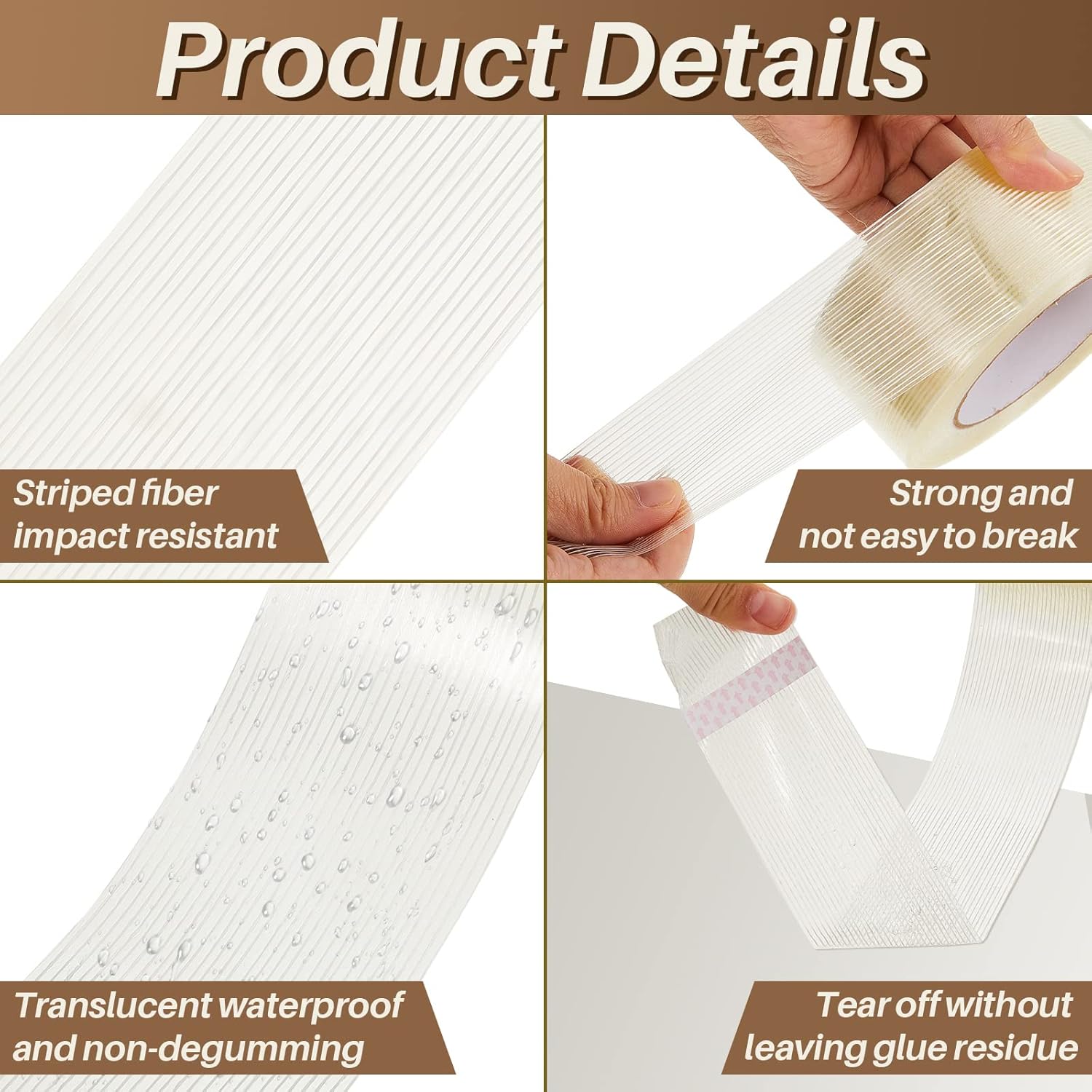 12 Rolls Filament Strapping Tape 5.7 Mil Heavy Duty Transparent Reinforced Fiberglass for Packaging Sealing Binding Fixing Supplies(2 Inch x 55 Yard)  2 Yard - Image 3