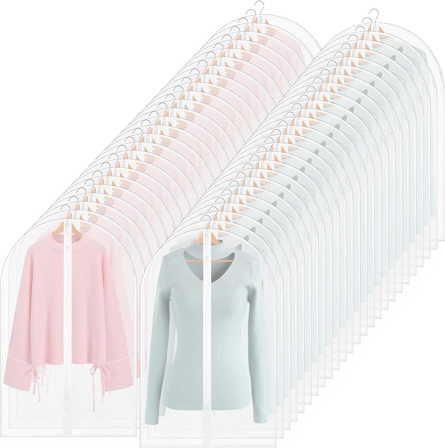 100 Pcs 24'' x 32'' Clear Garment Bags Full Zipper Suit Lightweight Clothes Cover for Hanging PEVA Protectors Breathable Dust Plastic - Image 1