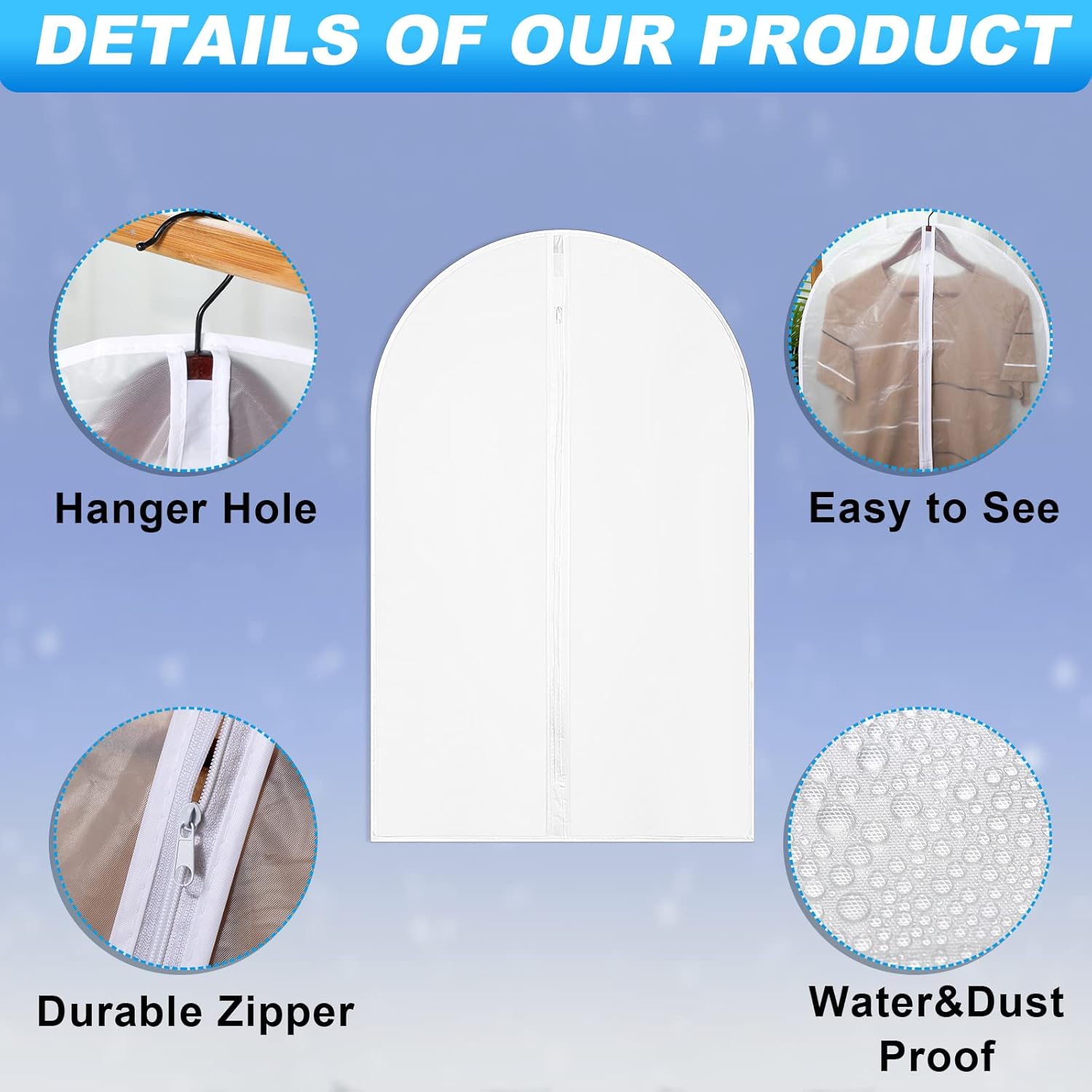 100 Pcs 24'' x 32'' Clear Garment Bags Full Zipper Suit Lightweight Clothes Cover for Hanging PEVA Protectors Breathable Dust Plastic - Image 3