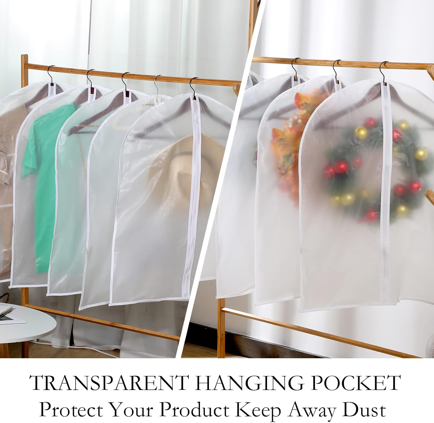 100 Pcs 24'' x 32'' Clear Garment Bags Full Zipper Suit Lightweight Clothes Cover for Hanging PEVA Protectors Breathable Dust Plastic - Image 5