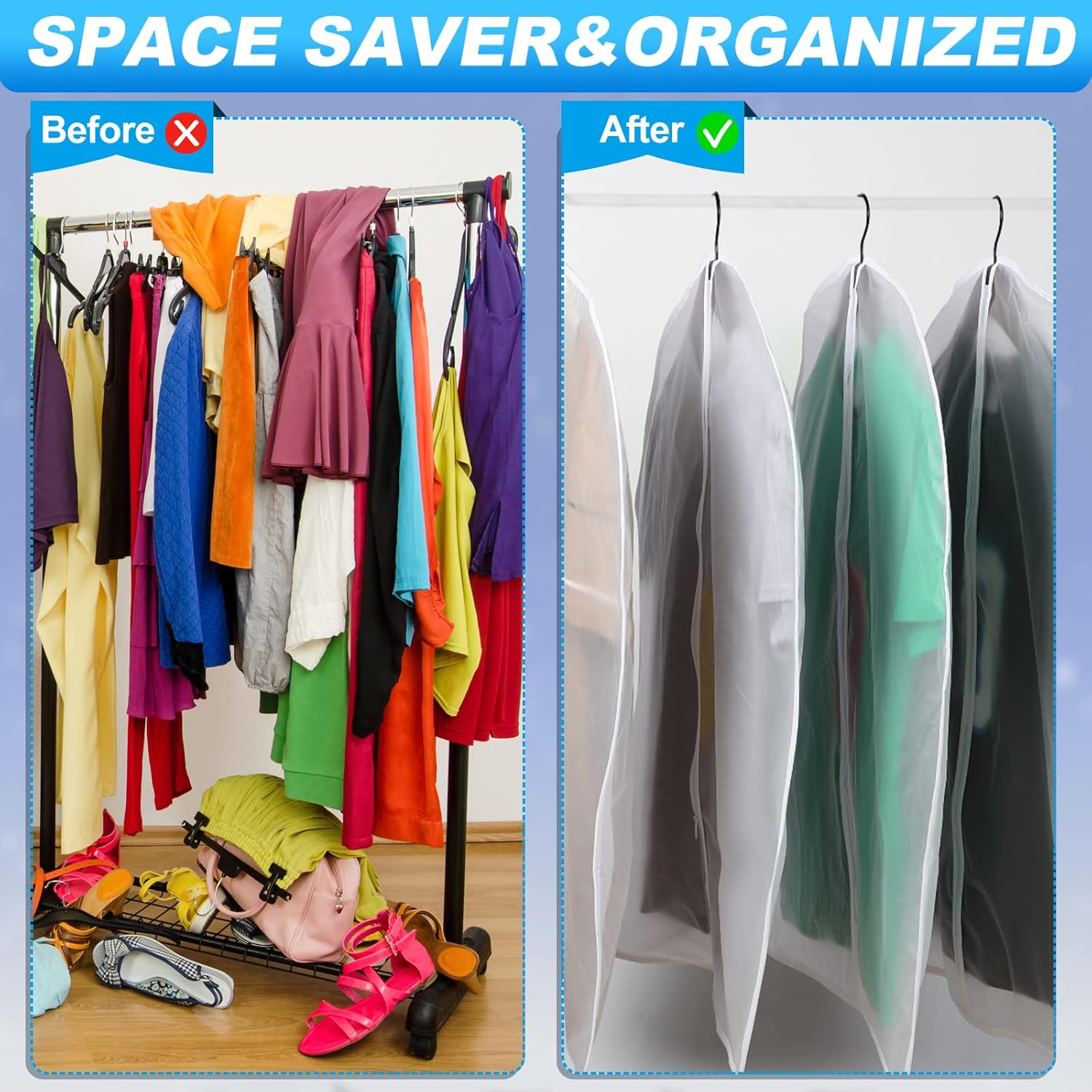 100 Pcs 24'' x 32'' Clear Garment Bags Full Zipper Suit Lightweight Clothes Cover for Hanging PEVA Protectors Breathable Dust Plastic - Image 6