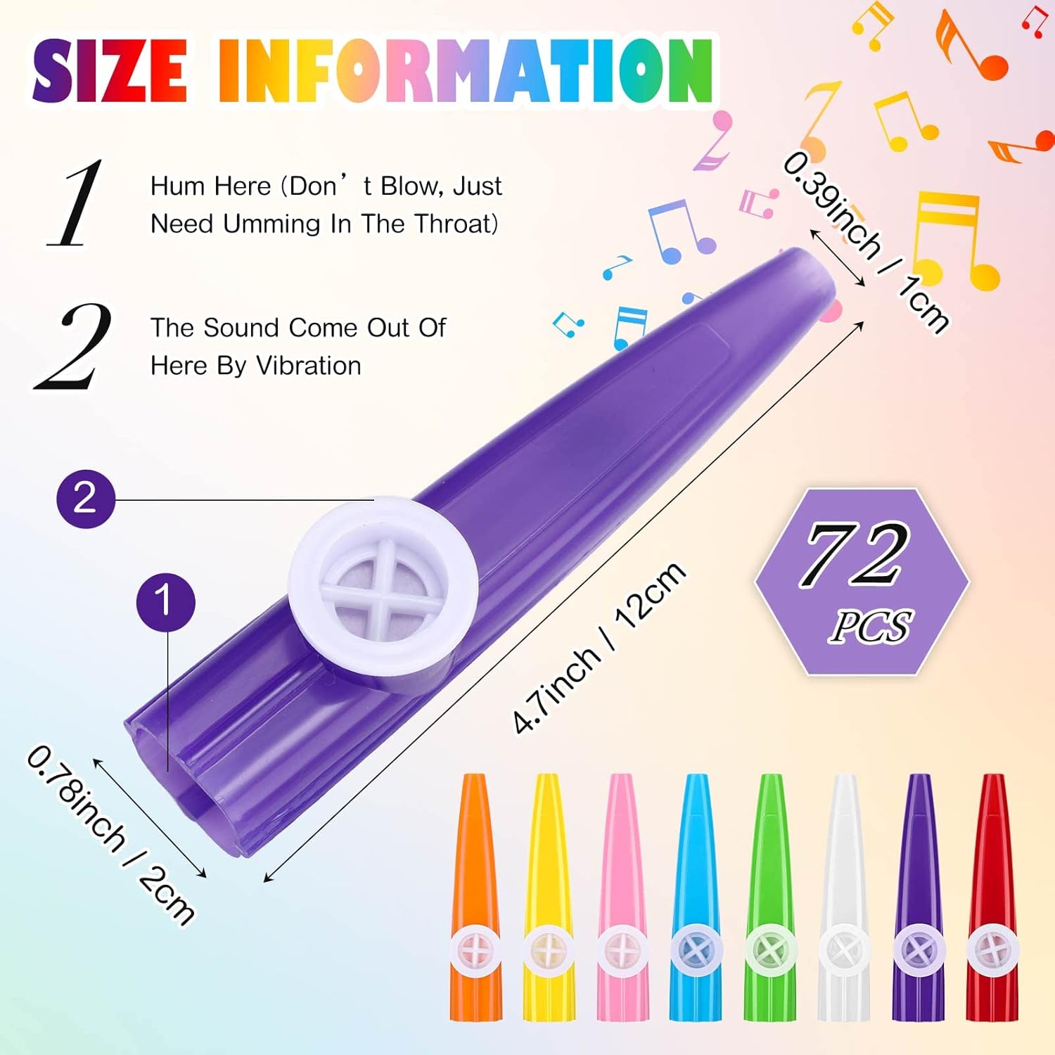72 Pcs 8 Colors Plastic Kazoos Bulk Kazoo Musical Instruments for Party Favors Music Classroom and Events Gifts Bag Fillers Teacher Prizes Birthday Anniversary Christmas - Image 2