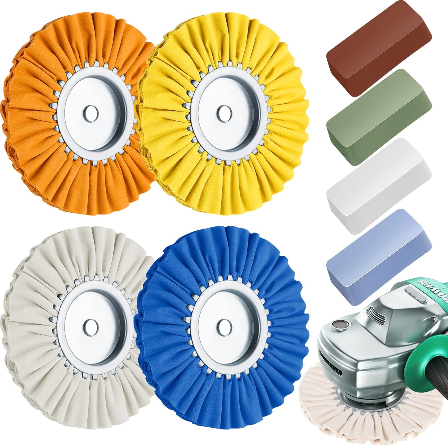 8 Inch Airway Buffing Wheels Aluminum Wheel Polishing Kit in Diameter 5/8 Arbor Hole, Compound and Metal Polish for Angle Grinder(Vivid Color,8 Pcs) Vivid Color - Image 1