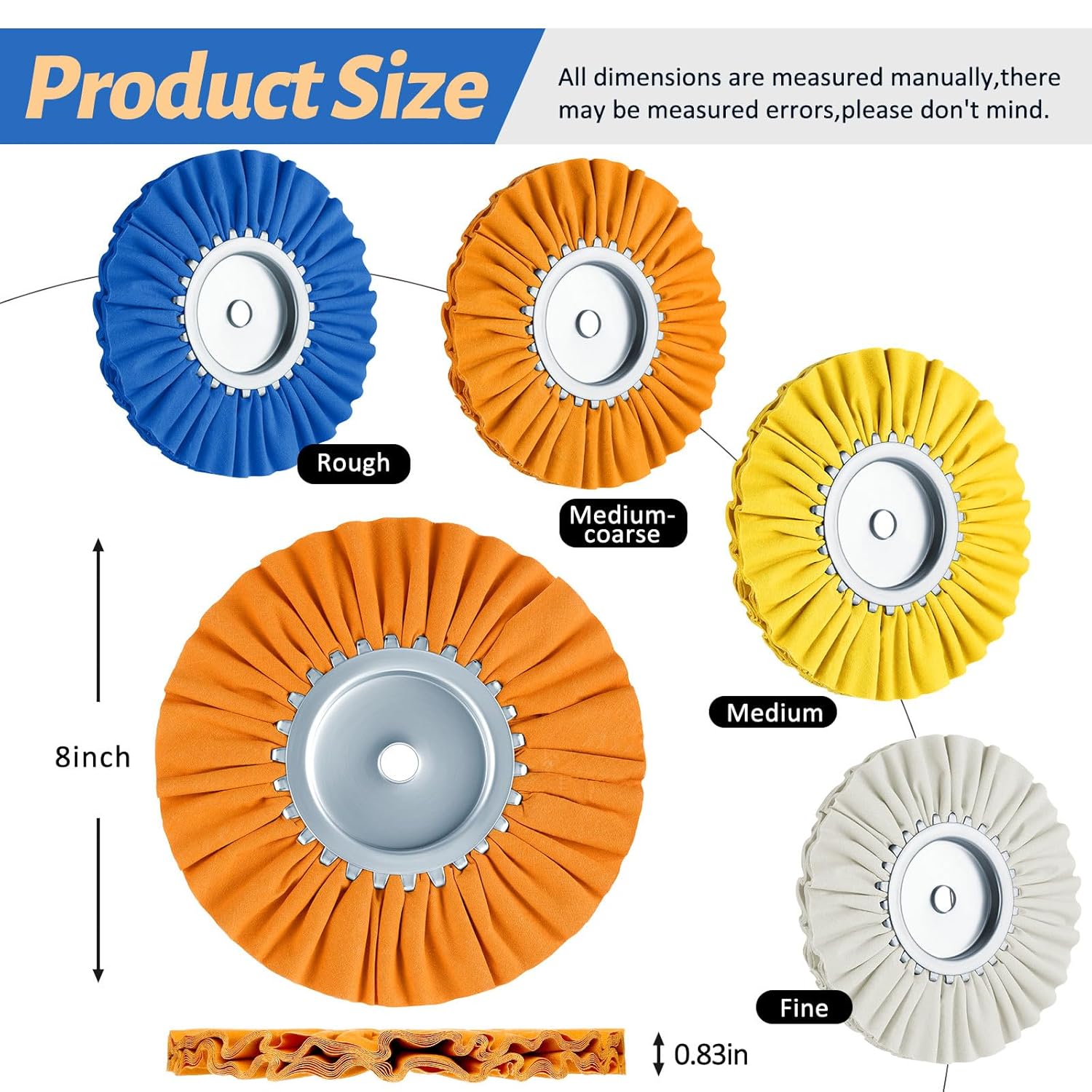 8 Inch Airway Buffing Wheels Aluminum Wheel Polishing Kit in Diameter 5/8 Arbor Hole, Compound and Metal Polish for Angle Grinder(Vivid Color,8 Pcs) Vivid Color - Image 2