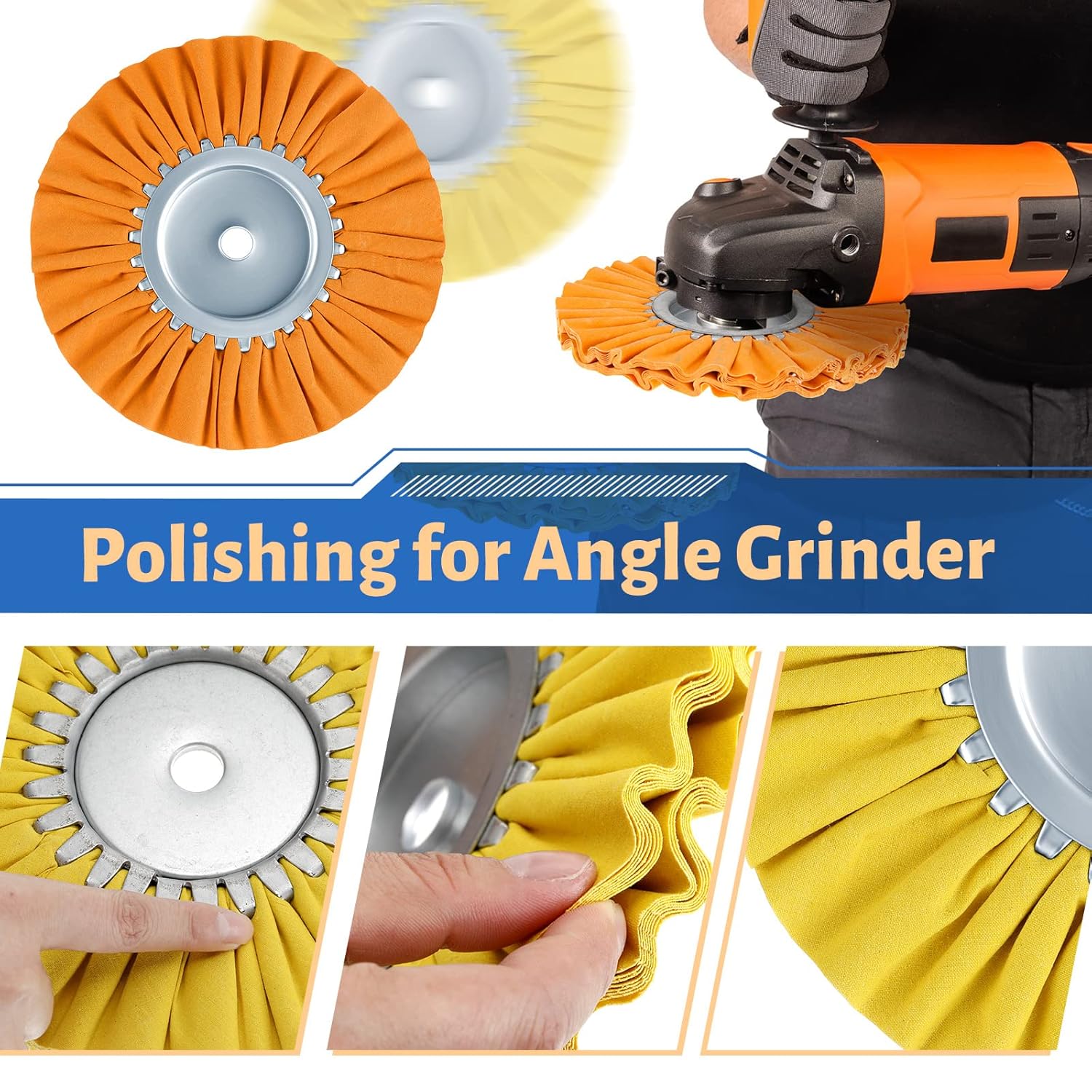 8 Inch Airway Buffing Wheels Aluminum Wheel Polishing Kit in Diameter 5/8 Arbor Hole, Compound and Metal Polish for Angle Grinder(Vivid Color,8 Pcs) Vivid Color - Image 4