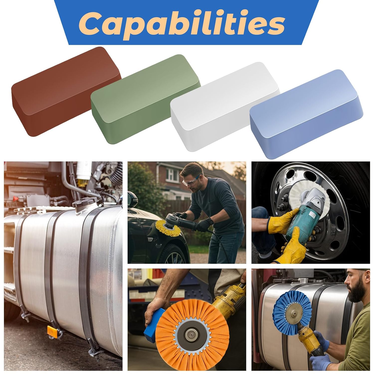 8 Inch Airway Buffing Wheels Aluminum Wheel Polishing Kit in Diameter 5/8 Arbor Hole, Compound and Metal Polish for Angle Grinder(Vivid Color,8 Pcs) Vivid Color - Image 5