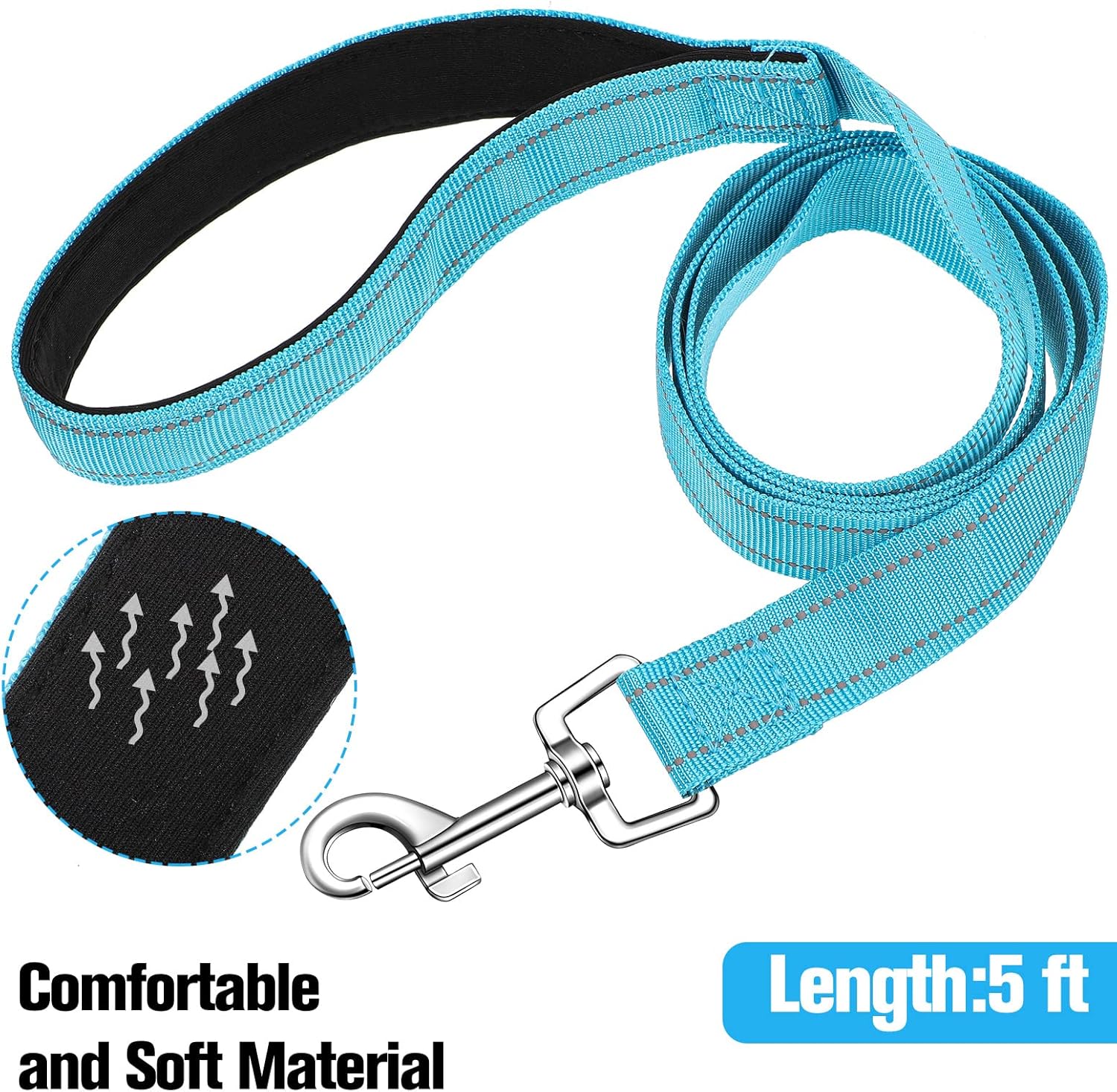 12 Pack Dog Leash Bulk, Double Sided Reflective, Nylon Leashes with Padded Handle for Small, Medium, and Large Dogs, 5 Feet Long, Puppy Walking Training - Image 3
