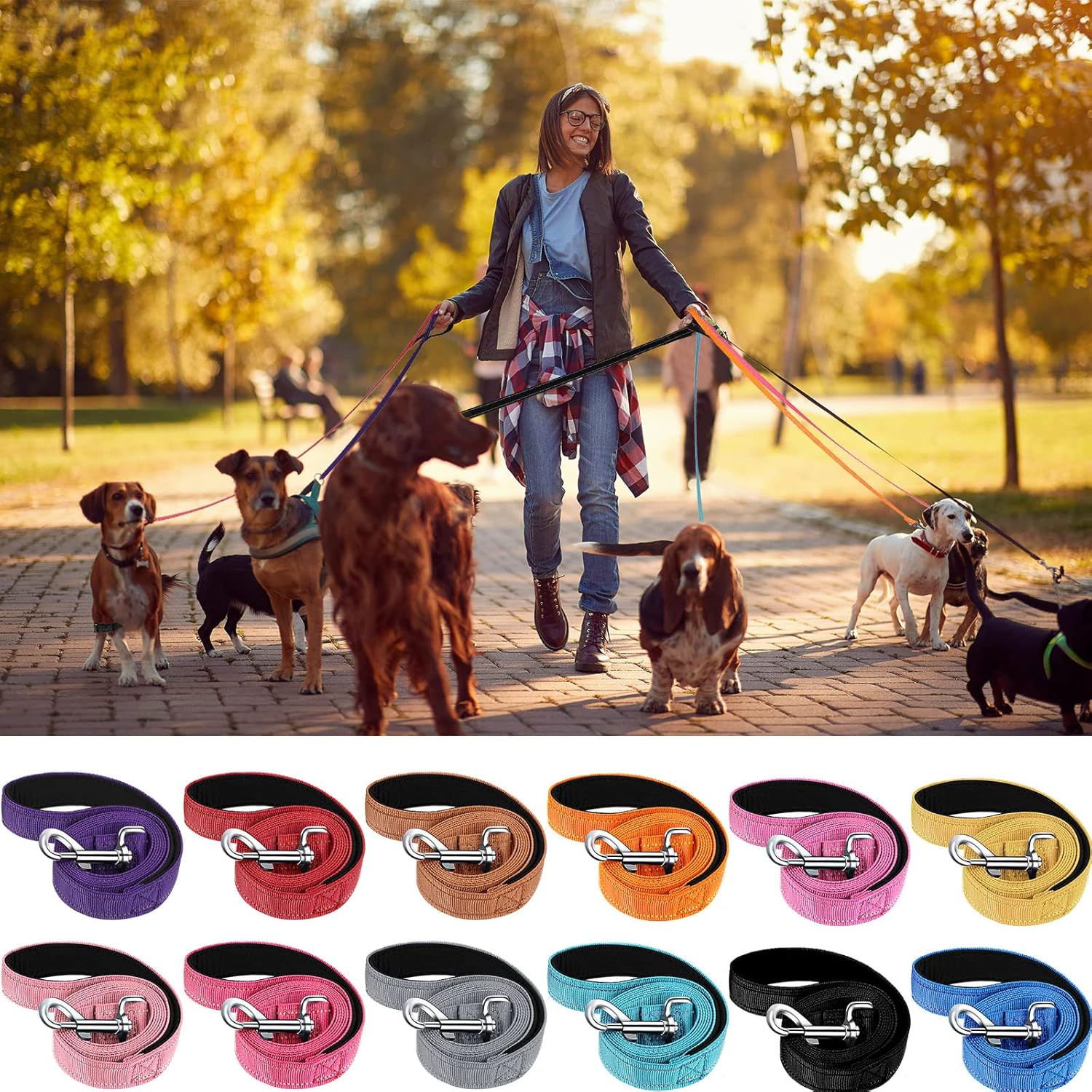 12 Pack Dog Leash Bulk, Double Sided Reflective, Nylon Leashes with Padded Handle for Small, Medium, and Large Dogs, 5 Feet Long, Puppy Walking Training - Image 4
