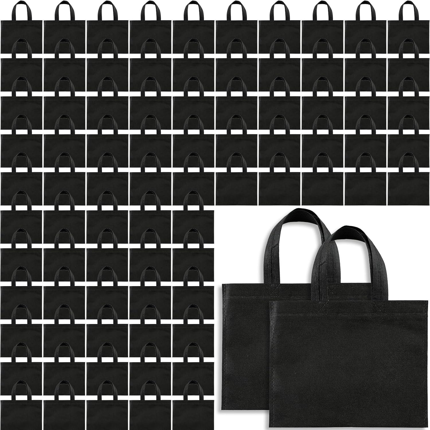 80 Pack Non Woven Party Favor Bag 9.8'' Reusable Tote Bags Bulk with Handles for Birthday Supplies Black - Image 1