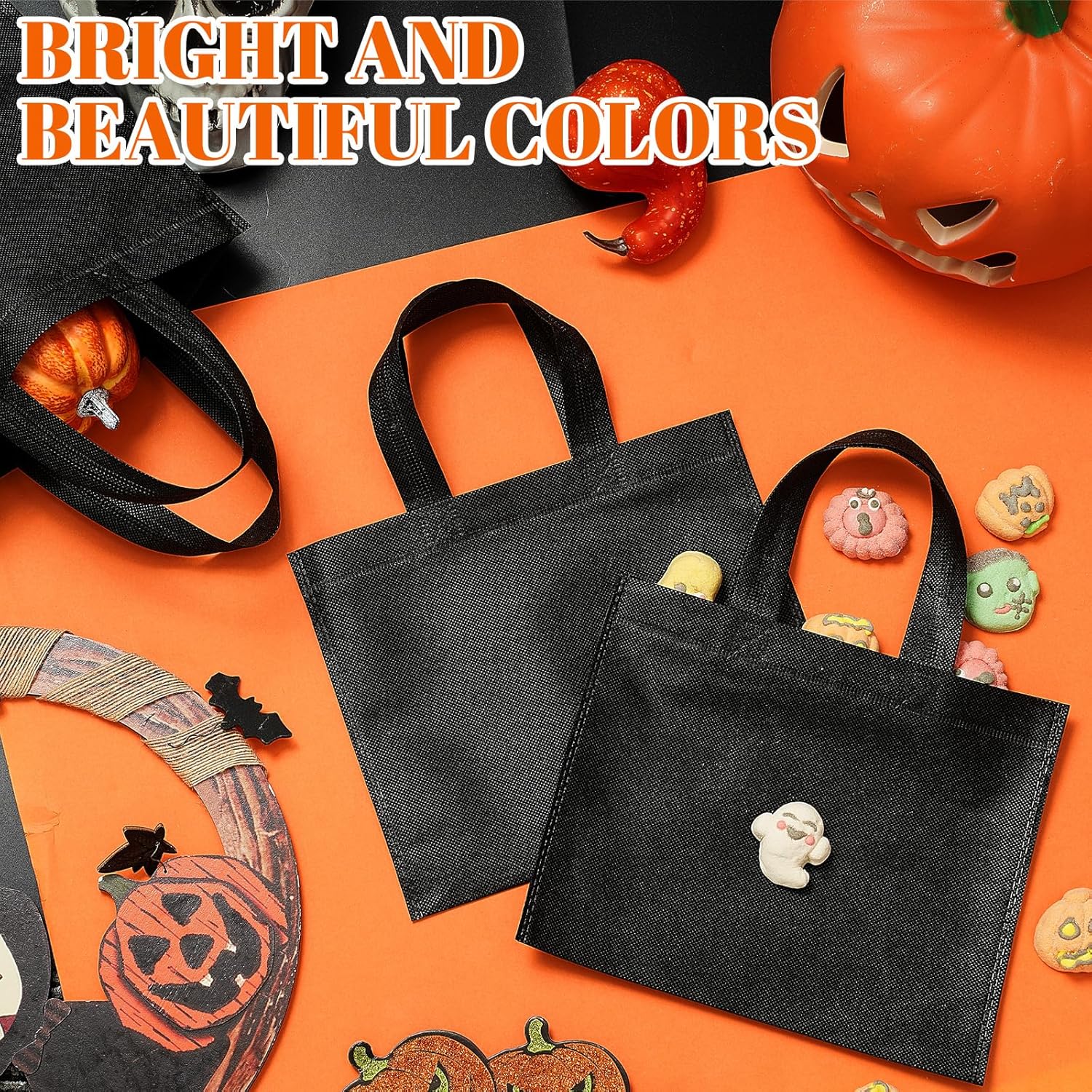 80 Pack Non Woven Party Favor Bag 9.8'' Reusable Tote Bags Bulk with Handles for Birthday Supplies Black - Image 3