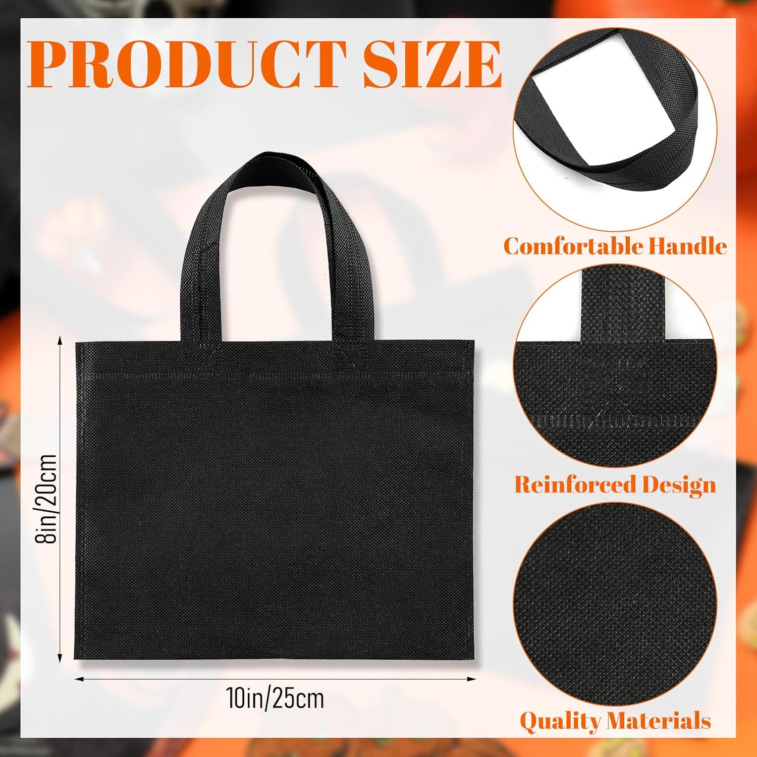 80 Pack Non Woven Party Favor Bag 9.8'' Reusable Tote Bags Bulk with Handles for Birthday Supplies Black - Image 4
