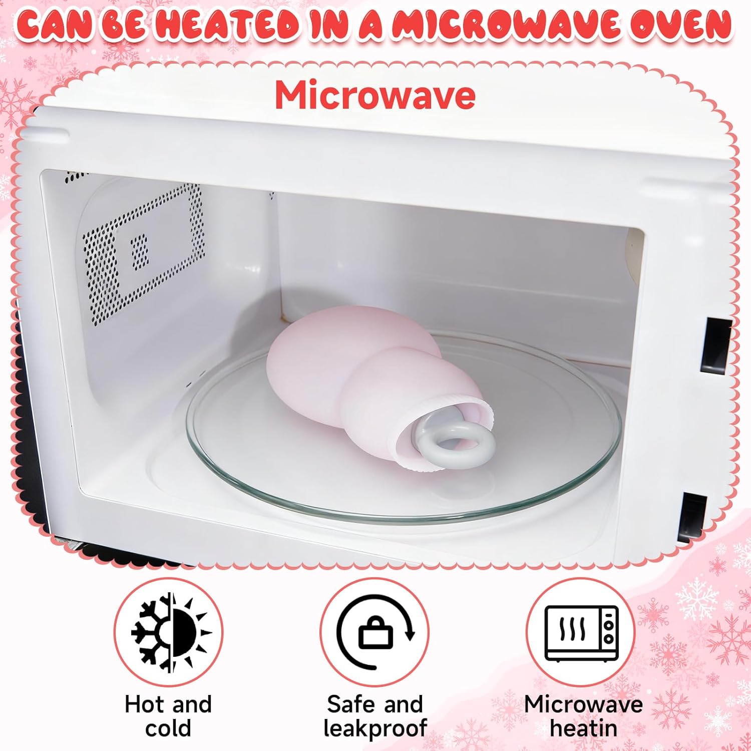 2 Pcs 320 ml Mini Hot Water Bottle with Removable Knitted Cover, Winter Snowman Small Bag Microwave Heating Soft Silicone Leak Proof for Pain Relief Women Valentine's Day Gifts - Image 3