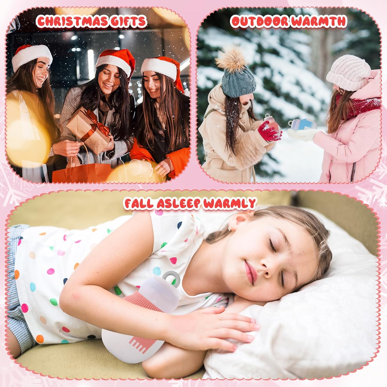 2 Pcs 320 ml Mini Hot Water Bottle with Removable Knitted Cover, Winter Snowman Small Bag Microwave Heating Soft Silicone Leak Proof for Pain Relief Women Valentine's Day Gifts - Image 5