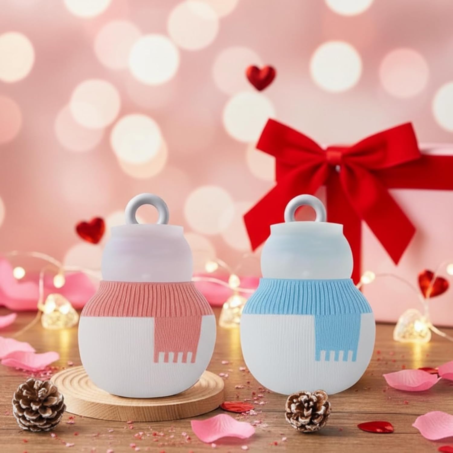 2 Pcs 320 ml Mini Hot Water Bottle with Removable Knitted Cover, Winter Snowman Small Bag Microwave Heating Soft Silicone Leak Proof for Pain Relief Women Valentine's Day Gifts - Image 6