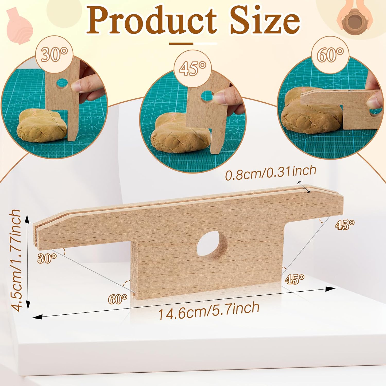 3 Pieces Pottery Clay Tools Set Includes Wooden Paddles Sculpture Pad Bevel Cutter for Angle Cutting Tool Paddle Ceramics Trimming - Image 3