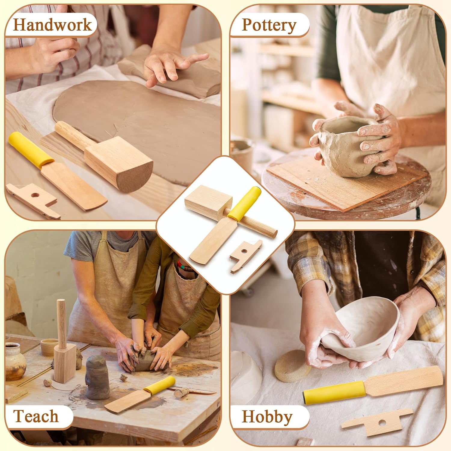 3 Pieces Pottery Clay Tools Set Includes Wooden Paddles Sculpture Pad Bevel Cutter for Angle Cutting Tool Paddle Ceramics Trimming - Image 6