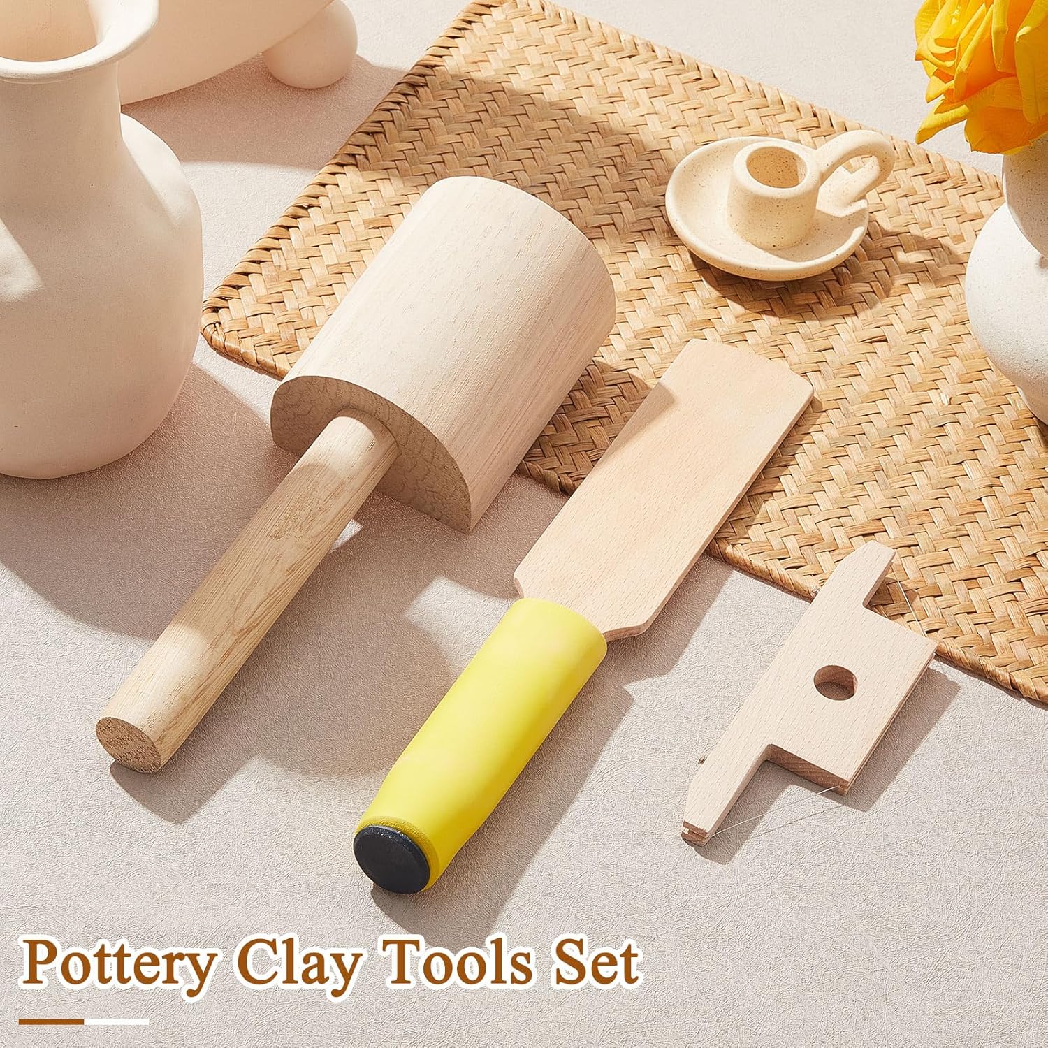 3 Pieces Pottery Clay Tools Set Includes Wooden Paddles Sculpture Pad Bevel Cutter for Angle Cutting Tool Paddle Ceramics Trimming - Image 7