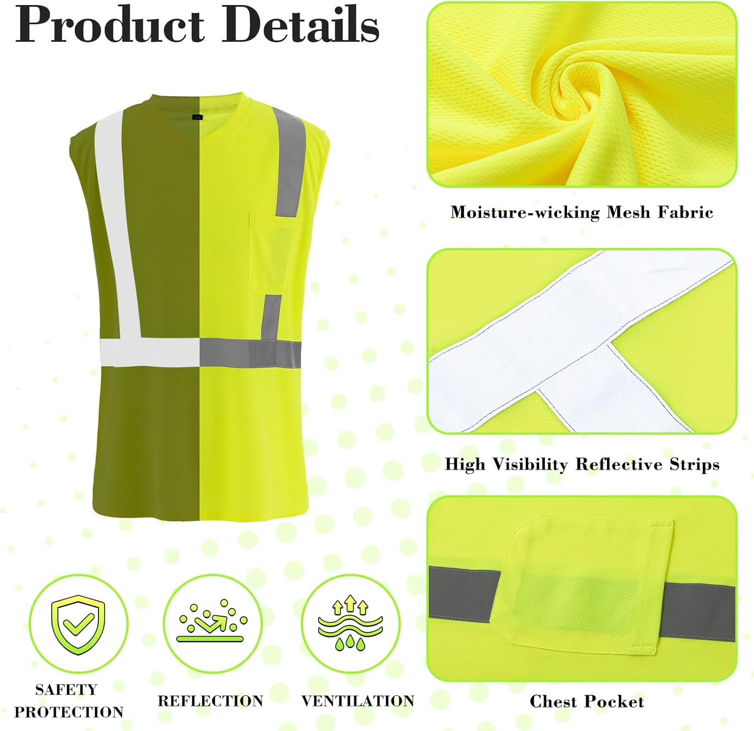 4 Pcs Hi Vis Sleeveless Reflective Shirt for Men Class 2 Construction Work Shirts with Pockets Women Lime 3X-Large - Image 4