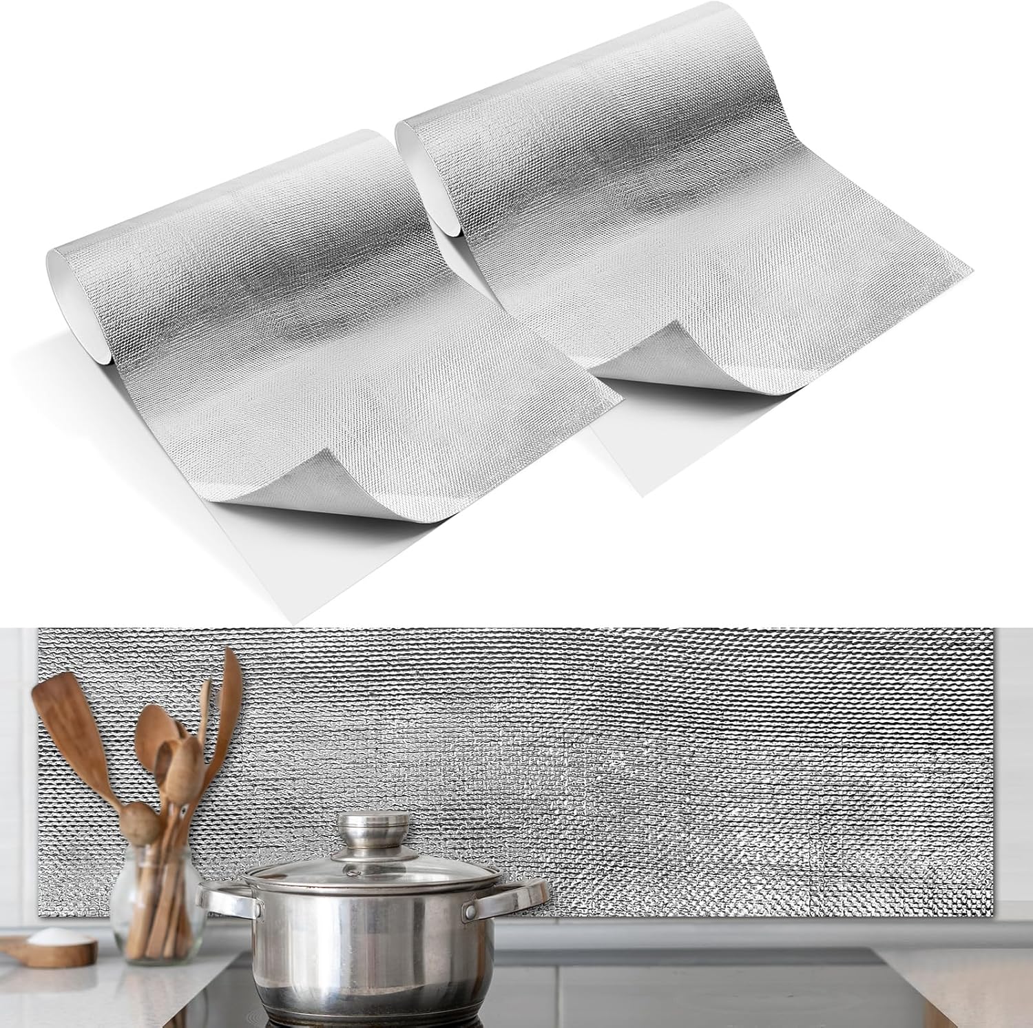 2 Pcs 24'' x 48'' Aluminized Heat Shield Thermal Barrier Adhesive Backed Blanket Wrap Fiberglass Insulation Reflective Material High Temp Protection for Exhaust Wood Fireplace Stove - Image 1