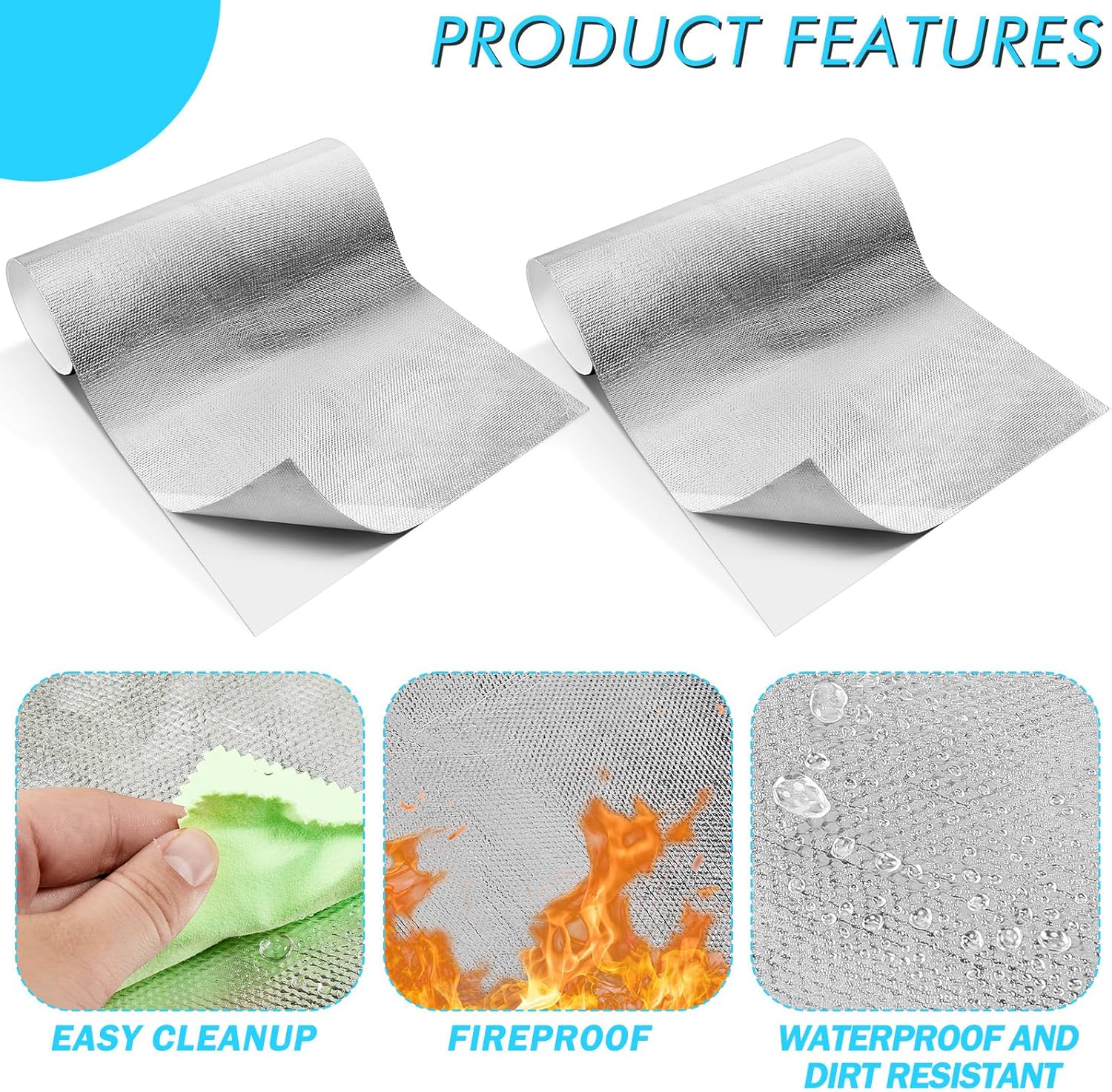2 Pcs 24'' x 48'' Aluminized Heat Shield Thermal Barrier Adhesive Backed Blanket Wrap Fiberglass Insulation Reflective Material High Temp Protection for Exhaust Wood Fireplace Stove - Image 3