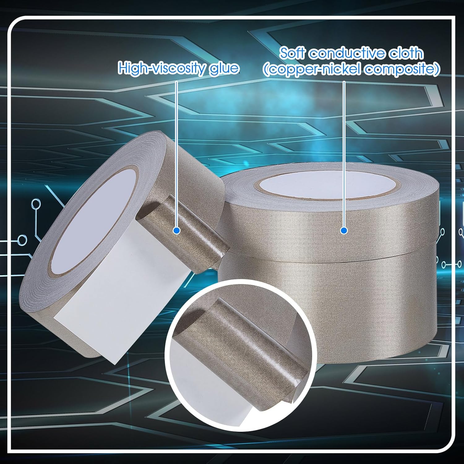 3 Roll Double Conductive Fabric Tape Cloth Adhesive Roll(1in x 100ft, 1.5in 2in 100ft)  1in 100ft - Image 4