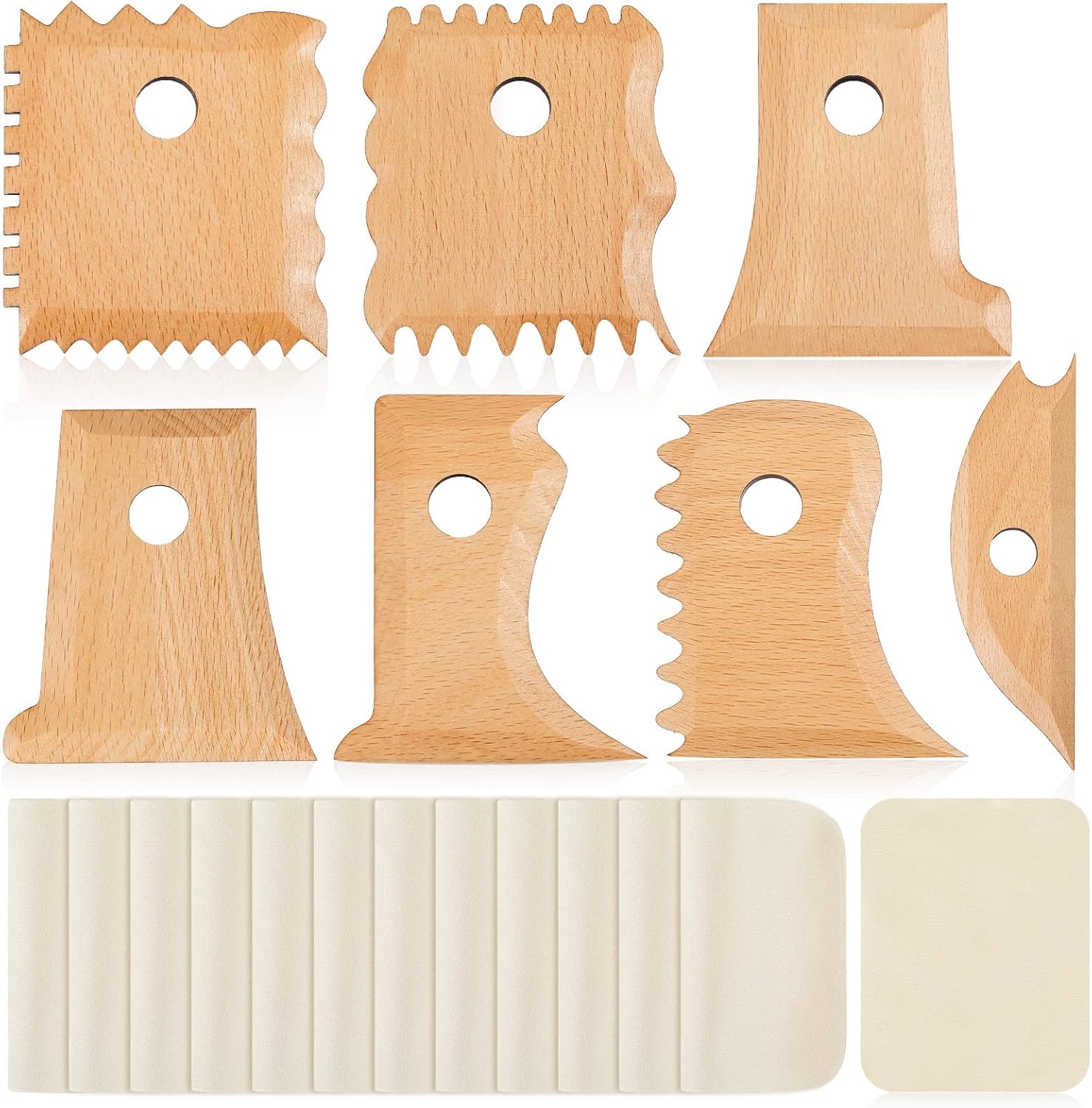 27 Pcs Pottery Trimming Tools Set Ribs Ceramics Foot Shaper with 20 Pre-Cut Chamois Cloth Wood Rib for Carving Clay Molds Texture Supplies - Image 1