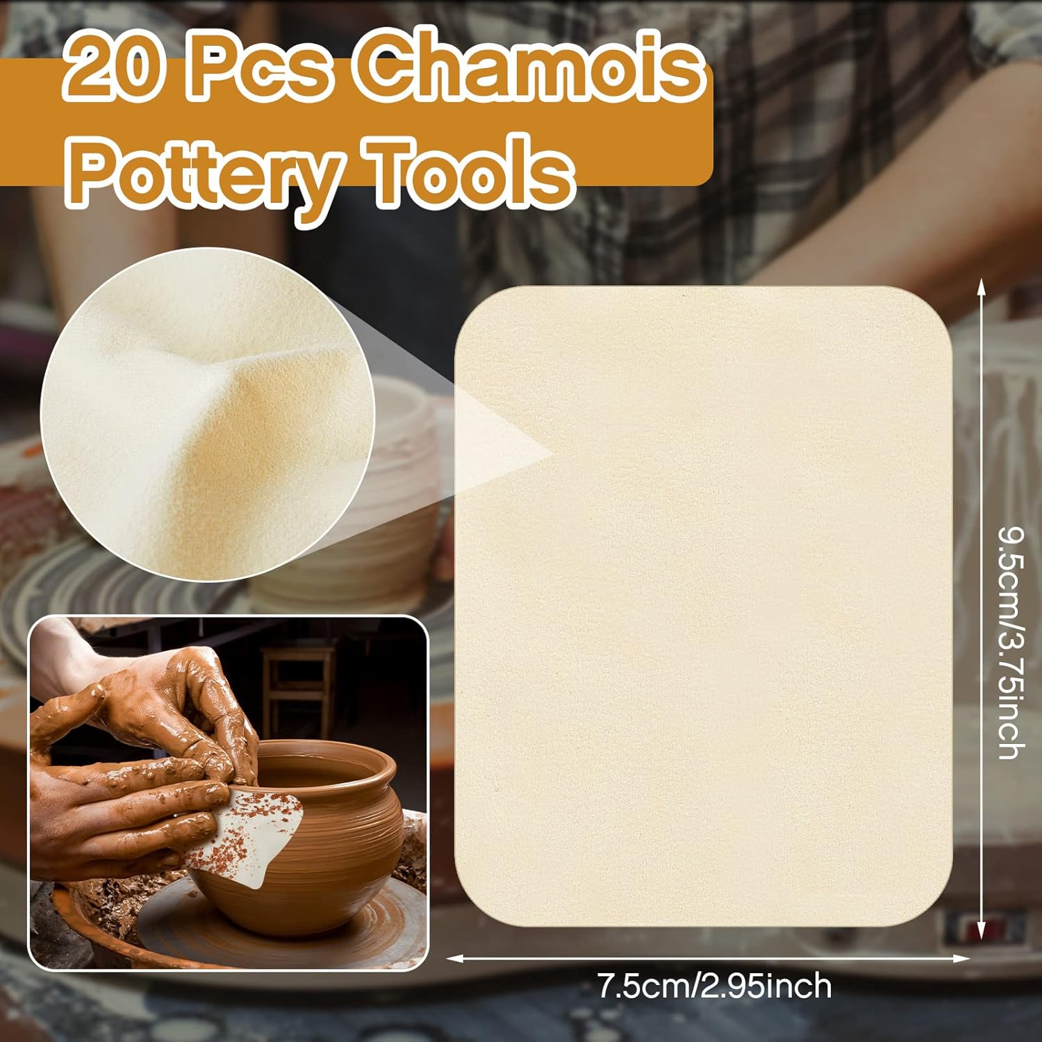 27 Pcs Pottery Trimming Tools Set Ribs Ceramics Foot Shaper with 20 Pre-Cut Chamois Cloth Wood Rib for Carving Clay Molds Texture Supplies - Image 3
