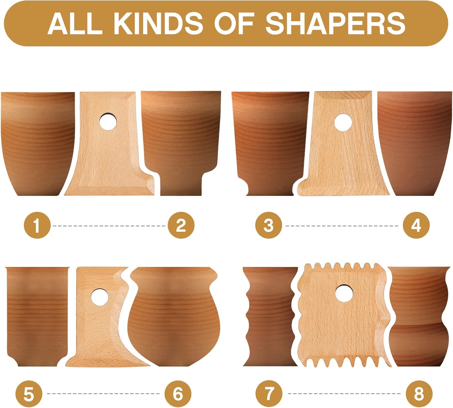 27 Pcs Pottery Trimming Tools Set Ribs Ceramics Foot Shaper with 20 Pre-Cut Chamois Cloth Wood Rib for Carving Clay Molds Texture Supplies - Image 4