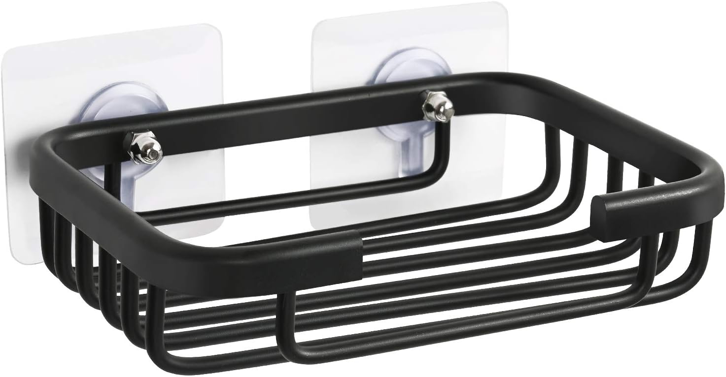 Soap Dish,Premium Dish for Shower, Space Aluminum Wall Mounted Bar Holder Bathroom Shower Kitchen Wall, Drilling Installation or Directly Paste Black 5׳.5ױinch - Image 1