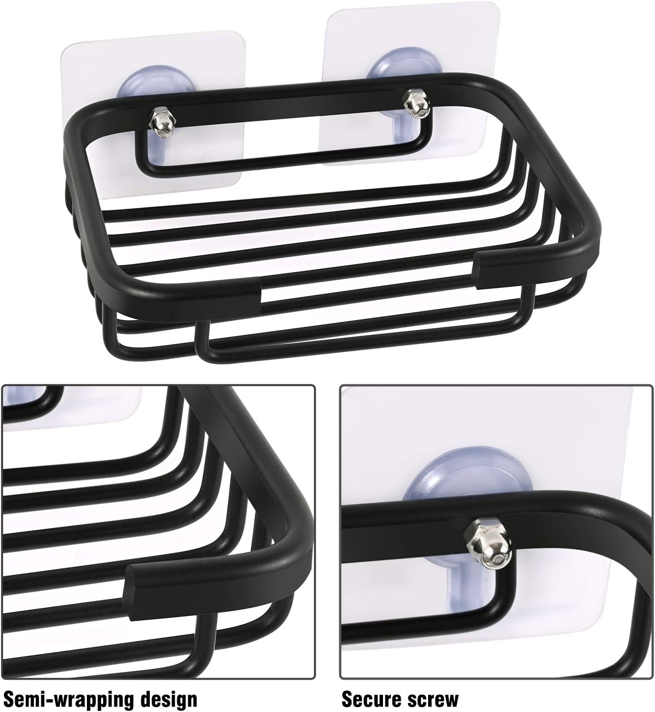 Soap Dish,Premium Dish for Shower, Space Aluminum Wall Mounted Bar Holder Bathroom Shower Kitchen Wall, Drilling Installation or Directly Paste Black 5׳.5ױinch - Image 2