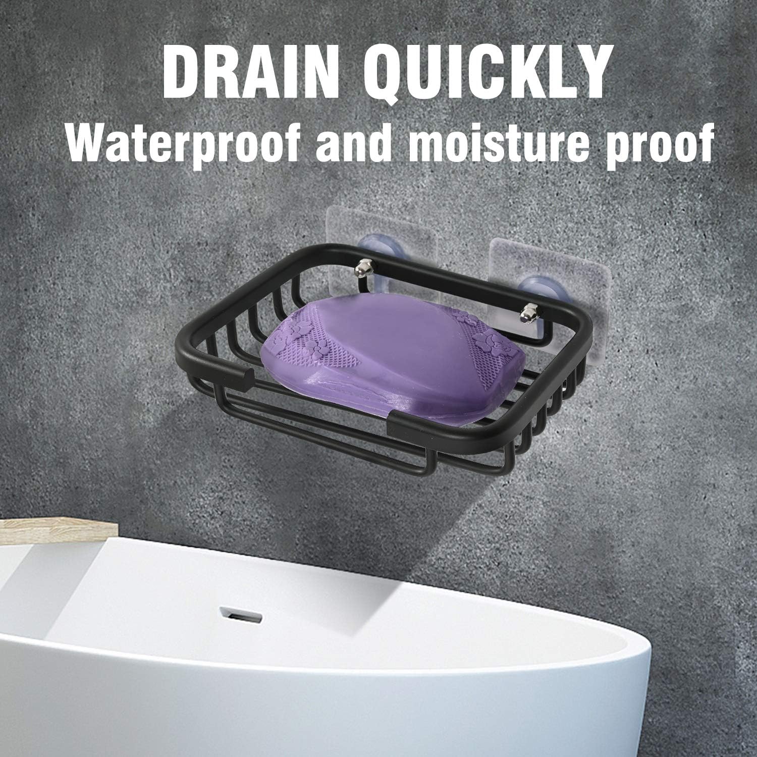 Soap Dish,Premium Dish for Shower, Space Aluminum Wall Mounted Bar Holder Bathroom Shower Kitchen Wall, Drilling Installation or Directly Paste Black 5׳.5ױinch - Image 3