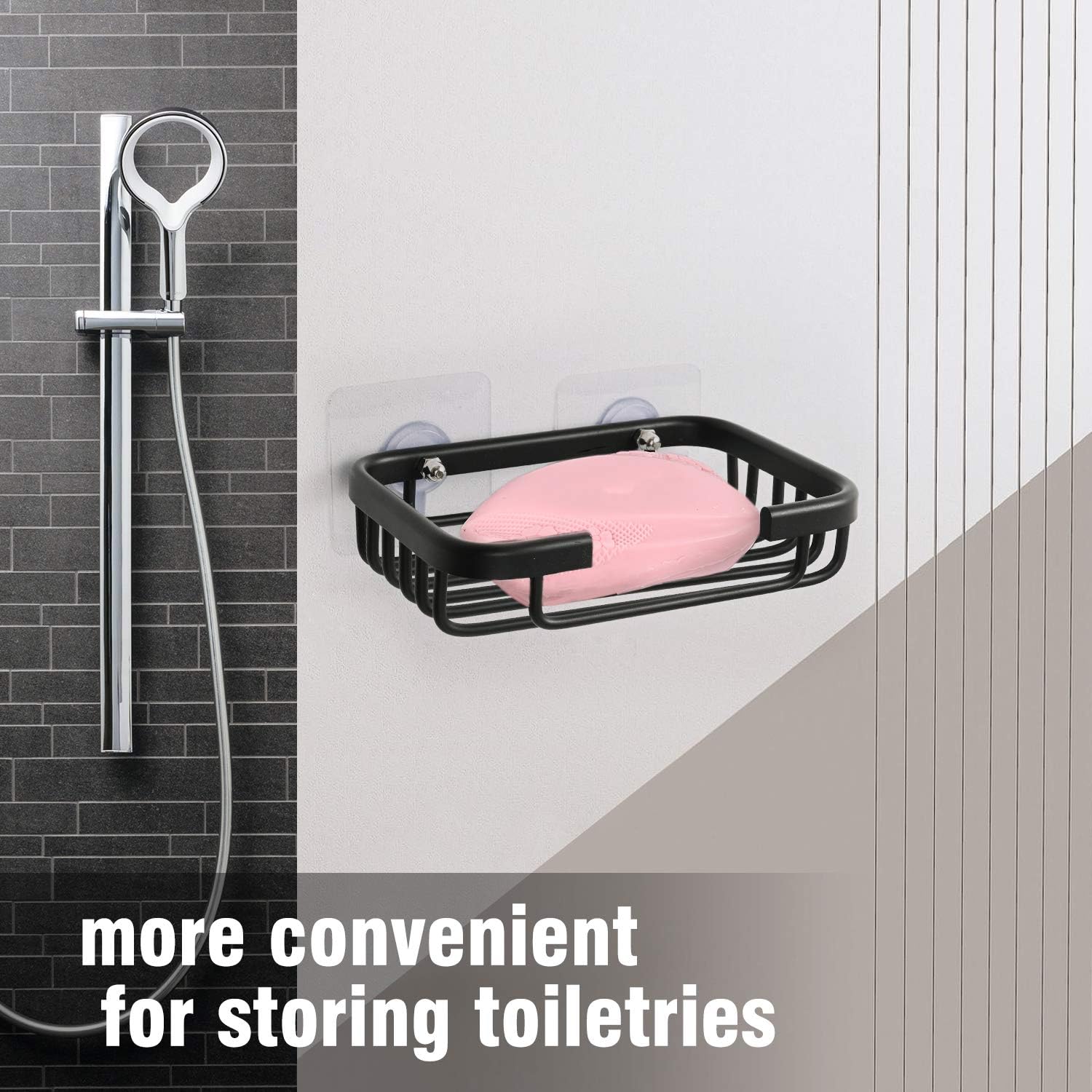 Soap Dish,Premium Dish for Shower, Space Aluminum Wall Mounted Bar Holder Bathroom Shower Kitchen Wall, Drilling Installation or Directly Paste Black 5׳.5ױinch - Image 4
