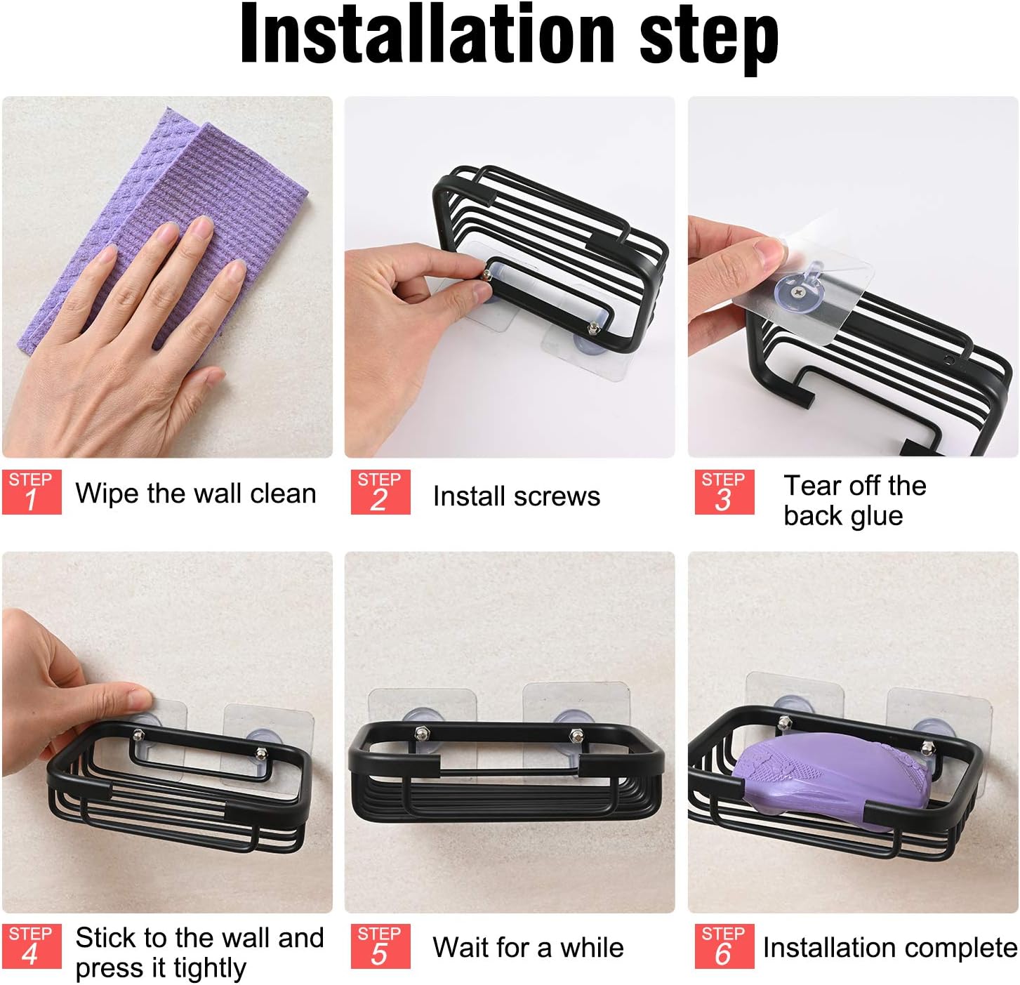 Soap Dish,Premium Dish for Shower, Space Aluminum Wall Mounted Bar Holder Bathroom Shower Kitchen Wall, Drilling Installation or Directly Paste Black 5׳.5ױinch - Image 7