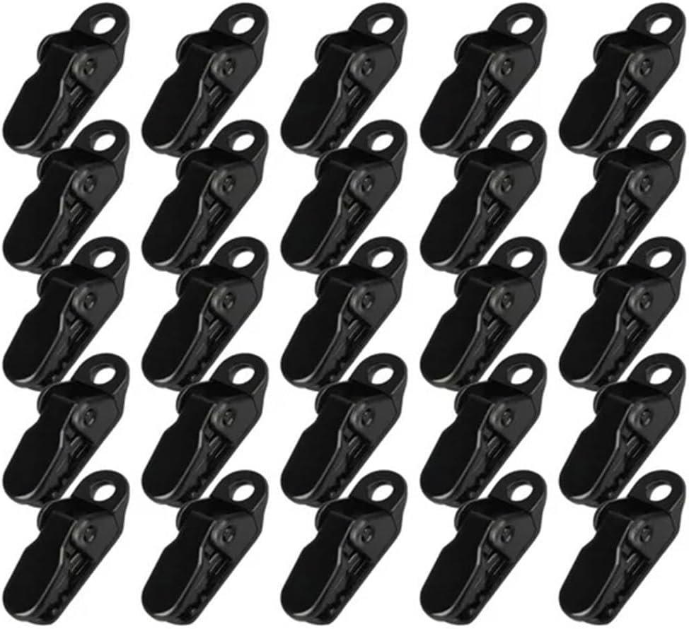25Pcs Mini Small Camping Tent Tarp Clips, Plastic Crocodile Clip, Windproof Snaps, Awning Clamp for Tarp, Harks - Black - Image 1