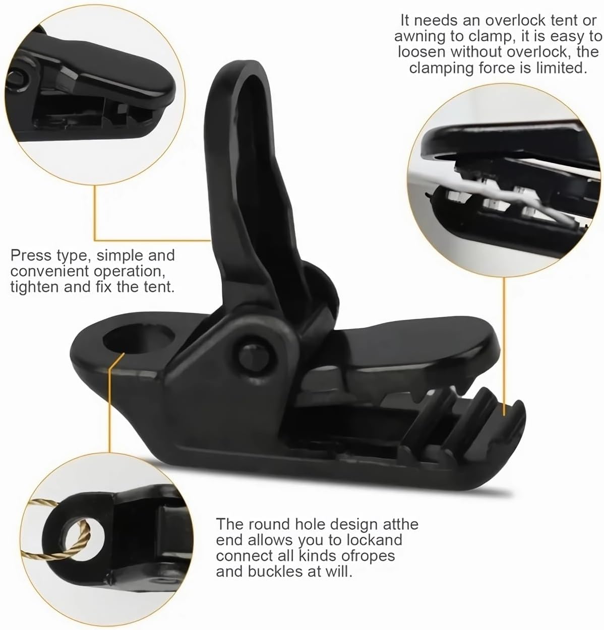 25Pcs Mini Small Camping Tent Tarp Clips, Plastic Crocodile Clip, Windproof Snaps, Awning Clamp for Tarp, Harks - Black - Image 2