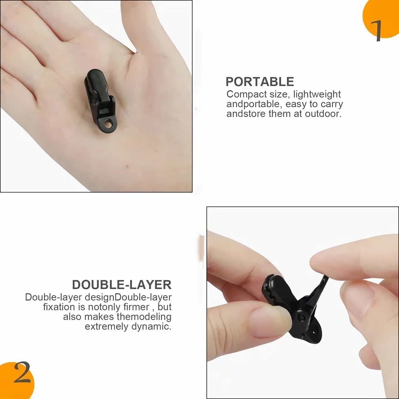 25Pcs Mini Small Camping Tent Tarp Clips, Plastic Crocodile Clip, Windproof Snaps, Awning Clamp for Tarp, Harks - Black - Image 3