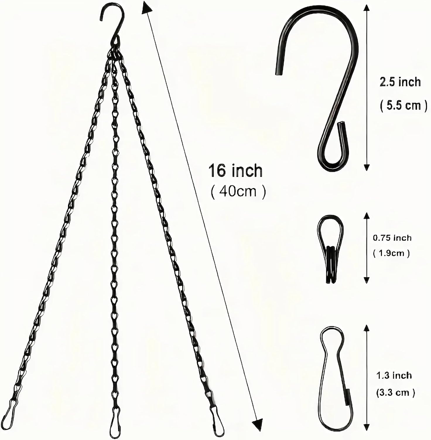 Hanging Basket Chain, 3 Sets Plant Hanger Metal Chains with Clips for Flower Pots, Planters, Bird Cage, Lanterns(Black) (Clips) - Image 3