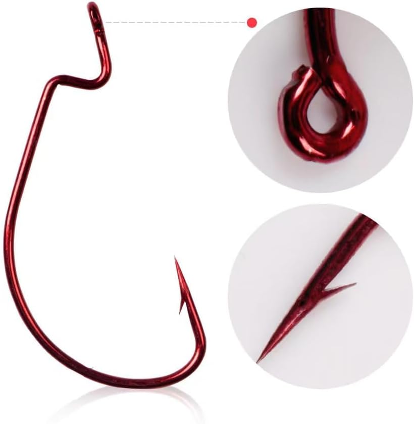 50Pcs Premium Fishing Hooks Set - High Carbon Steel, Ultra Sharp, All-in-One Box for Bass Trout Freshwater Saltwater（Red - Image 4