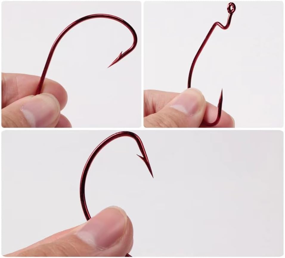 50Pcs Premium Fishing Hooks Set - High Carbon Steel, Ultra Sharp, All-in-One Box for Bass Trout Freshwater Saltwater（Red - Image 5