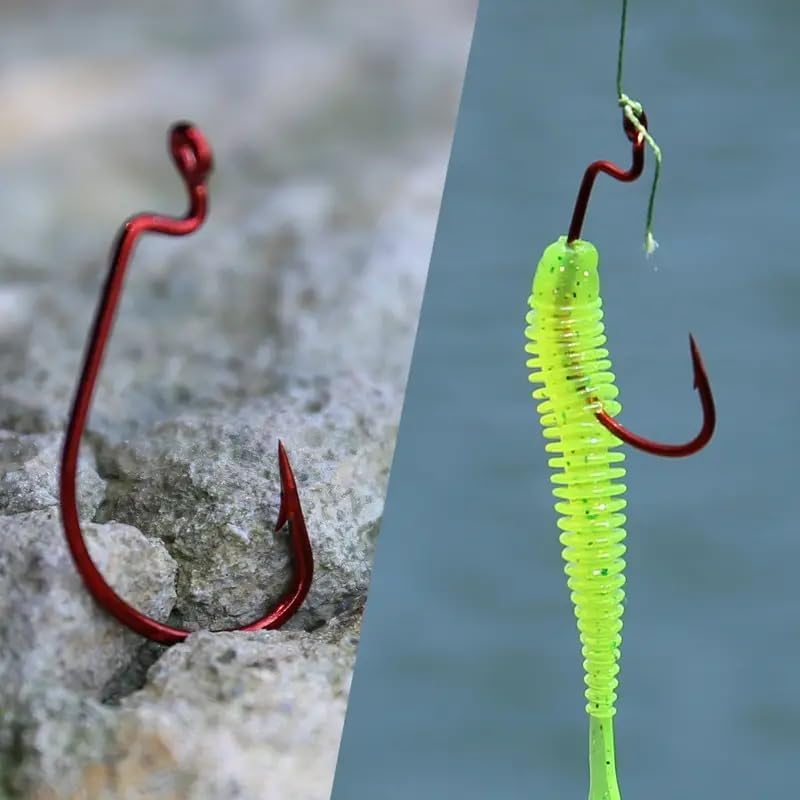 50Pcs Premium Fishing Hooks Set - High Carbon Steel, Ultra Sharp, All-in-One Box for Bass Trout Freshwater Saltwater（Red - Image 7